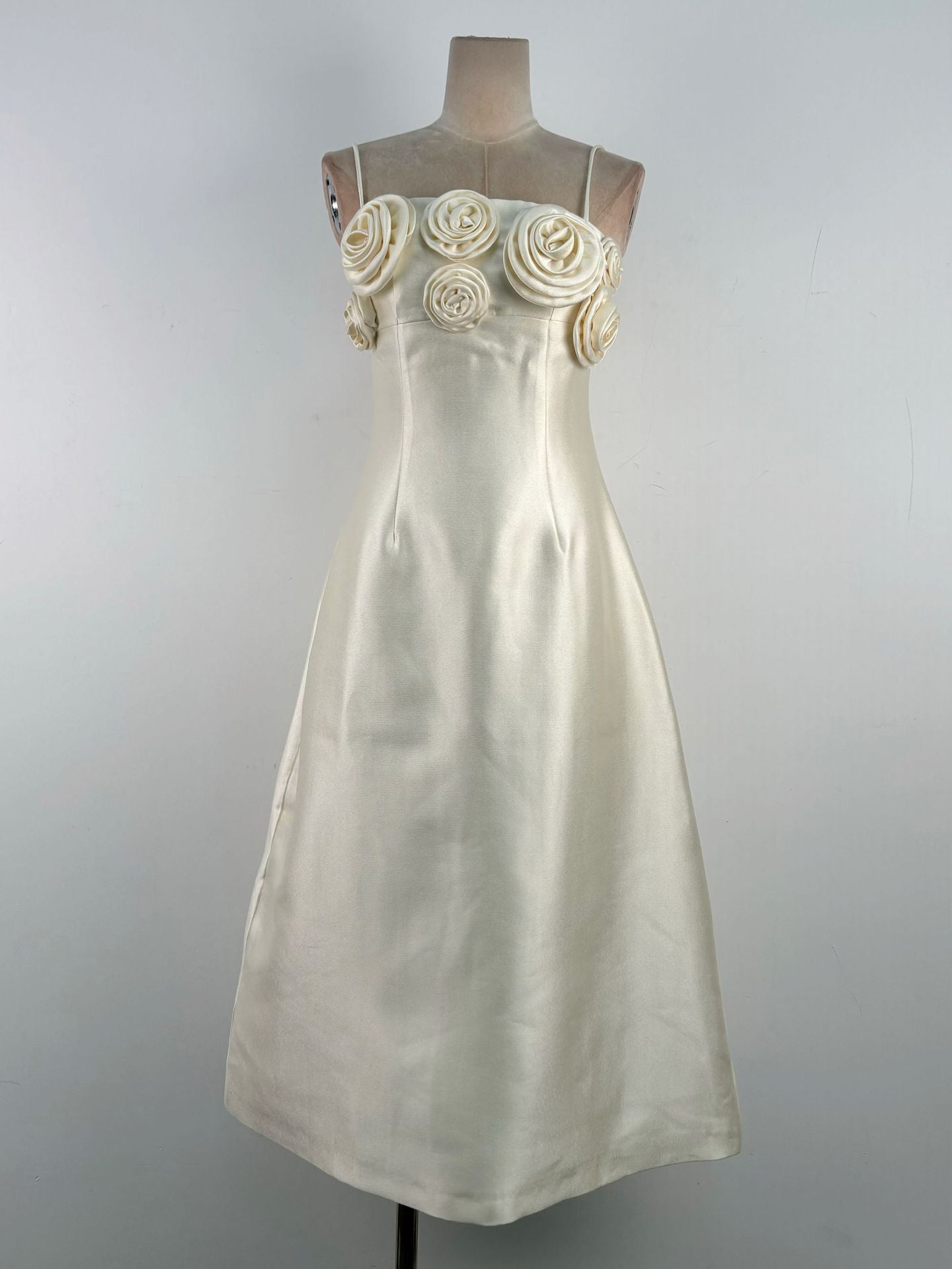 Elegant A-Line Floral Applique Linen Rayon Midi Dress for Women - Perfect for Summer Weddings, Garden Parties & Casual Outings