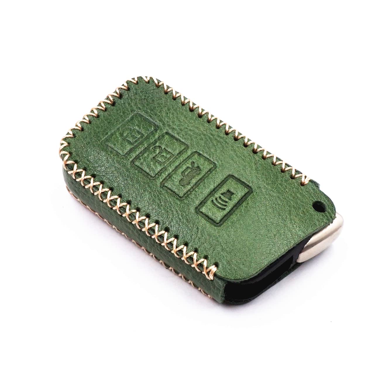 Genuine Leather Smart Key Fob Cover with 4 Buttons & Chain - Compatible with Lexus ES GS IS LX RX RC NX RC-F (Green) - Premium Protection & Style for Your Car Keys