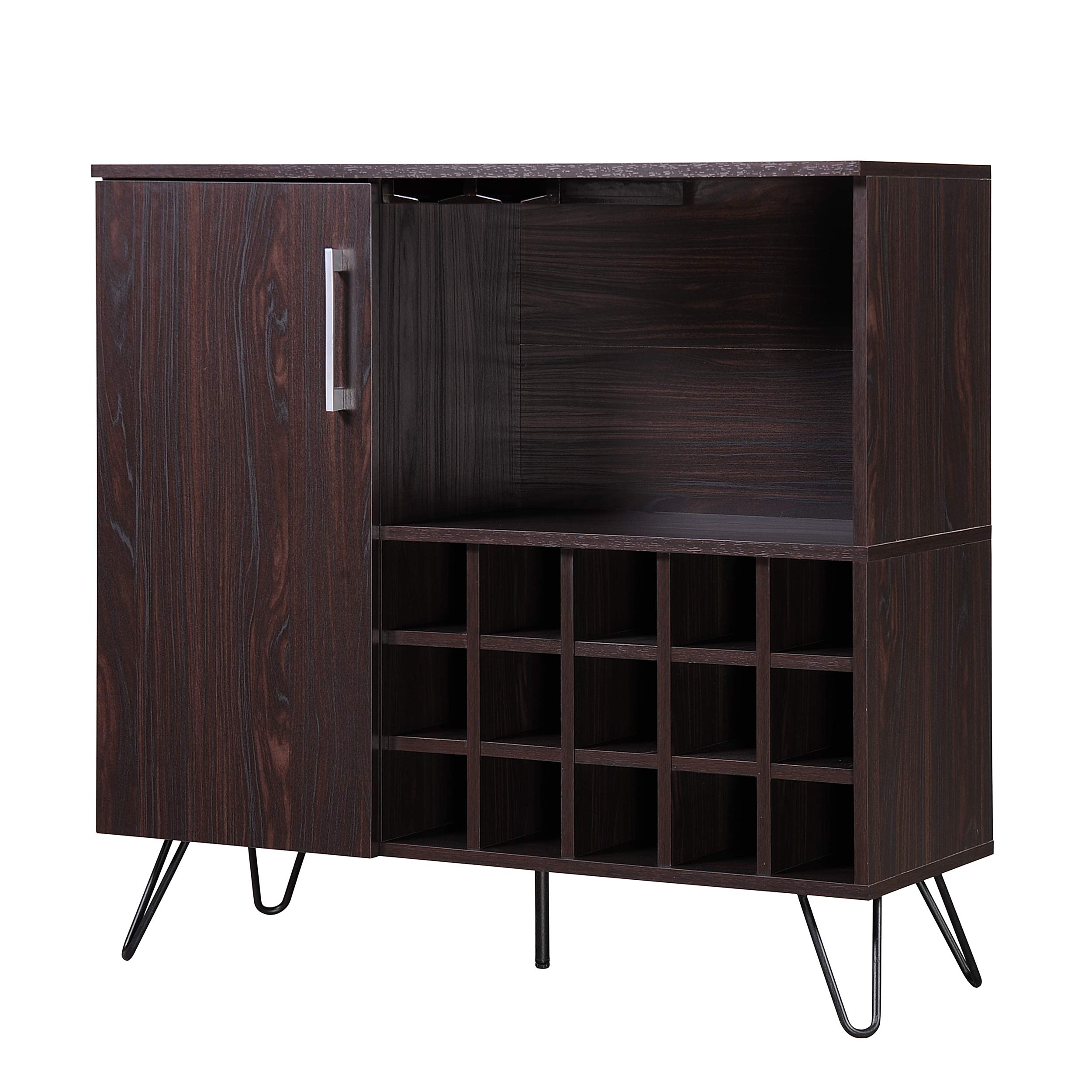 Christopher Knight Home Lochner Mid-Century Faux Wood Wine & Bar Cabinet - Black Walnut Finish | Modern Home Bar Furniture for Living Room, Dining Room & Entertaining