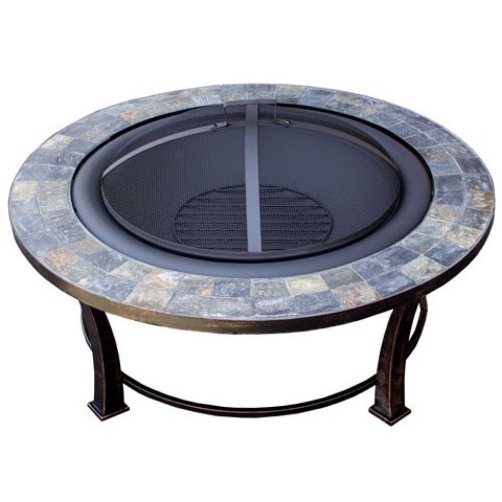AZ Patio Heaters Slate Tile 40 Inch Round Fire Pit (FT 51216) - Outdoor Gas Fire Pit for Backyard, Patio, and Garden Gatherings