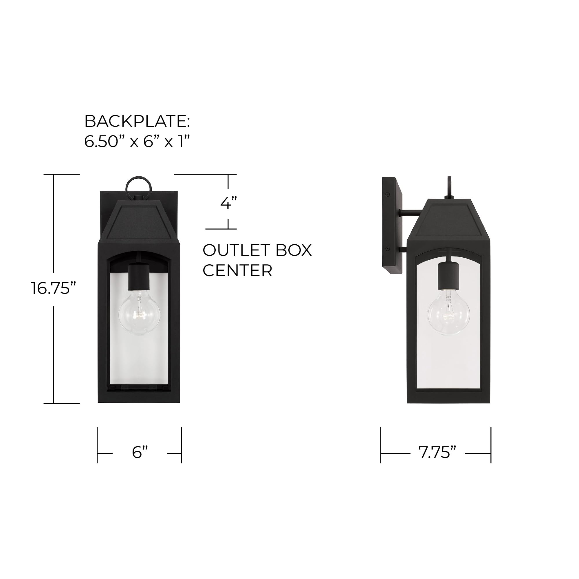 **Capital Lighting 946311BK Burton Clear Glass Outdoor Wall Lantern - 1-Light, 100W, Black (17