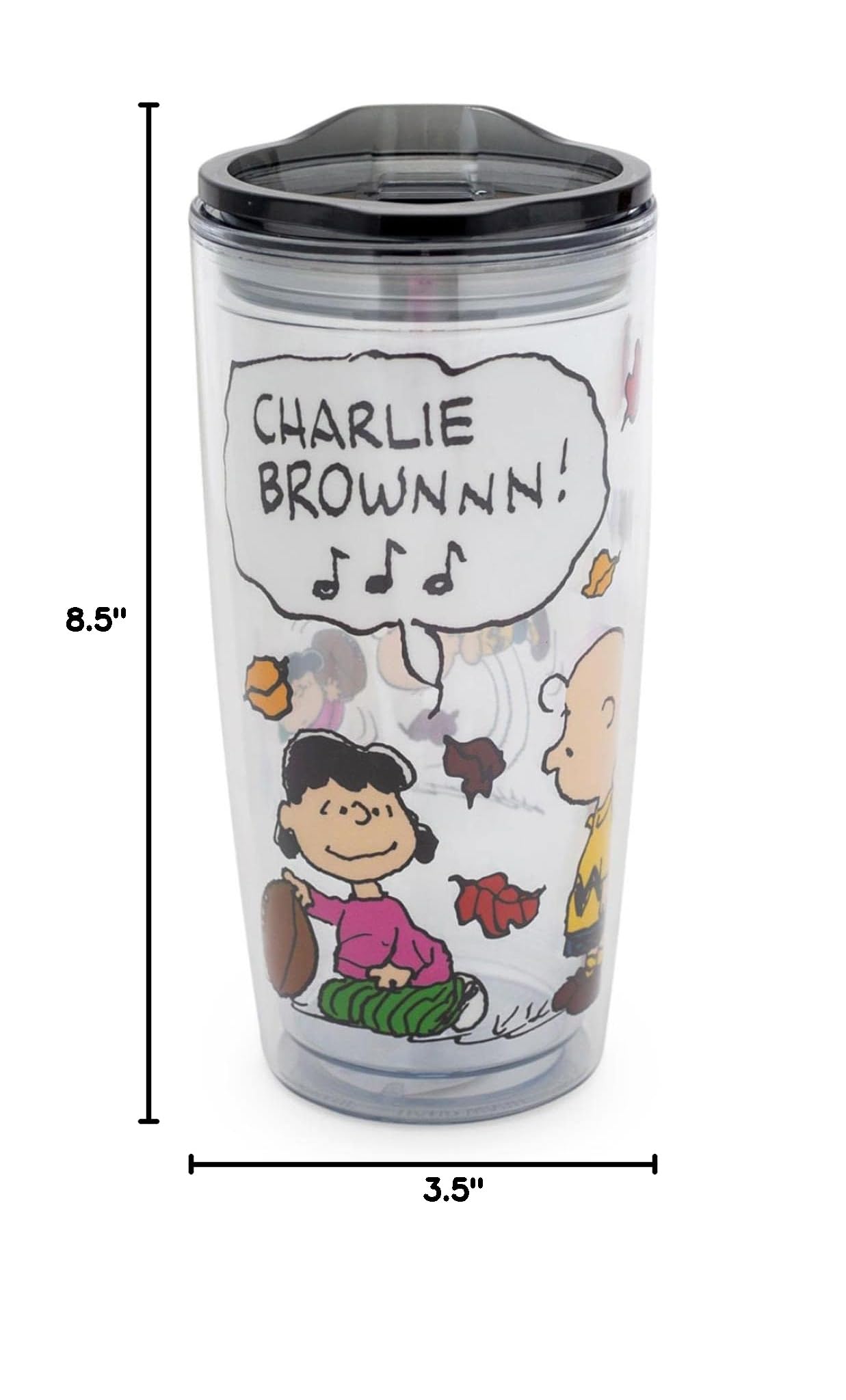 Silver Buffalo Peanuts Charlie Brown & Lucy 20oz Double Wall Insulated Travel Tumbler with Slide Close Lid - Perfect for Coffee, Tea & Cold Drinks at Home, Office or On-The-Go