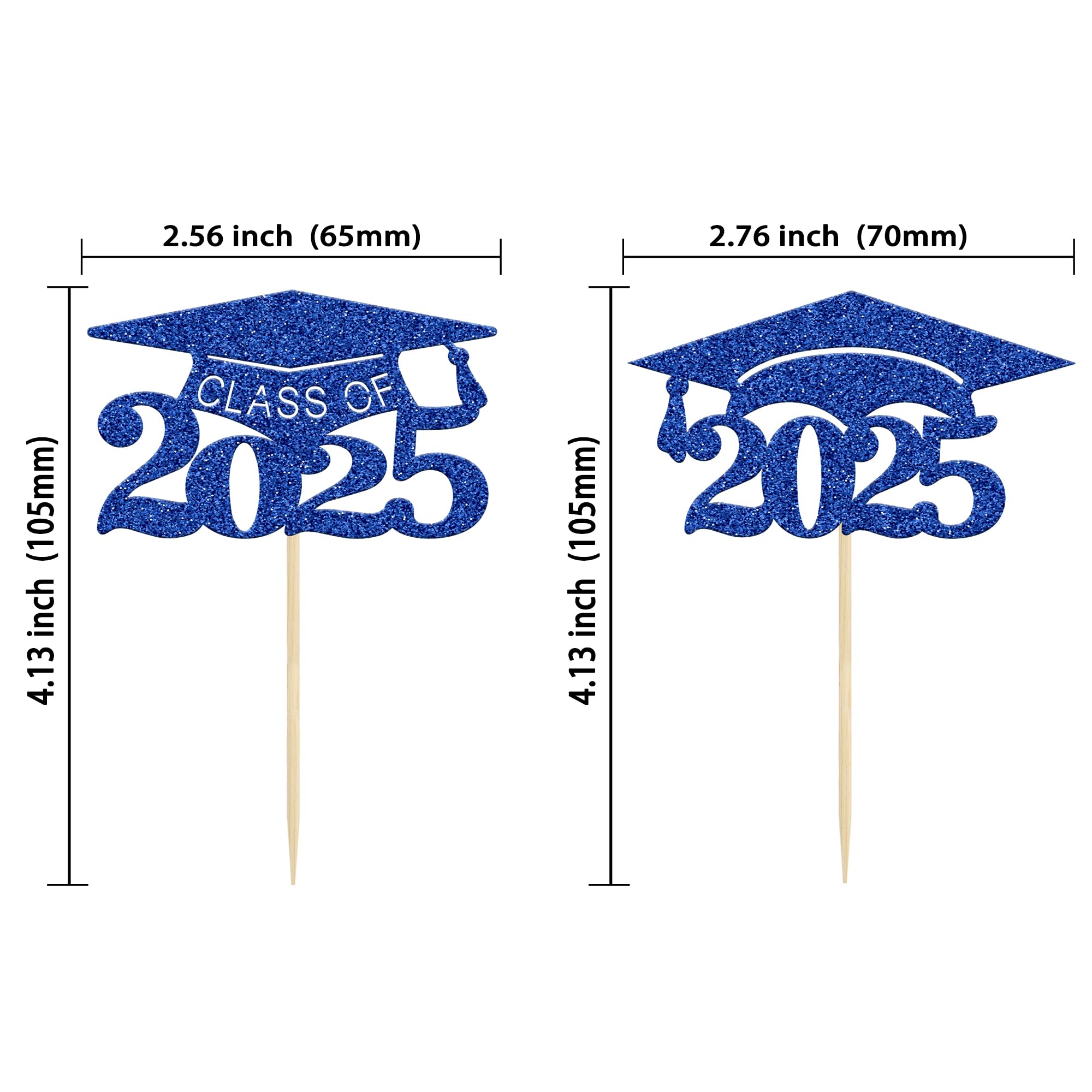 24Pcs 2025 Graduation Cap Cupcake Toppers - Glitter Class of 2025 Grad Cap Cake Decorations - Deep Blue - Perfect for Graduation Party, School Celebration & Dessert Decor