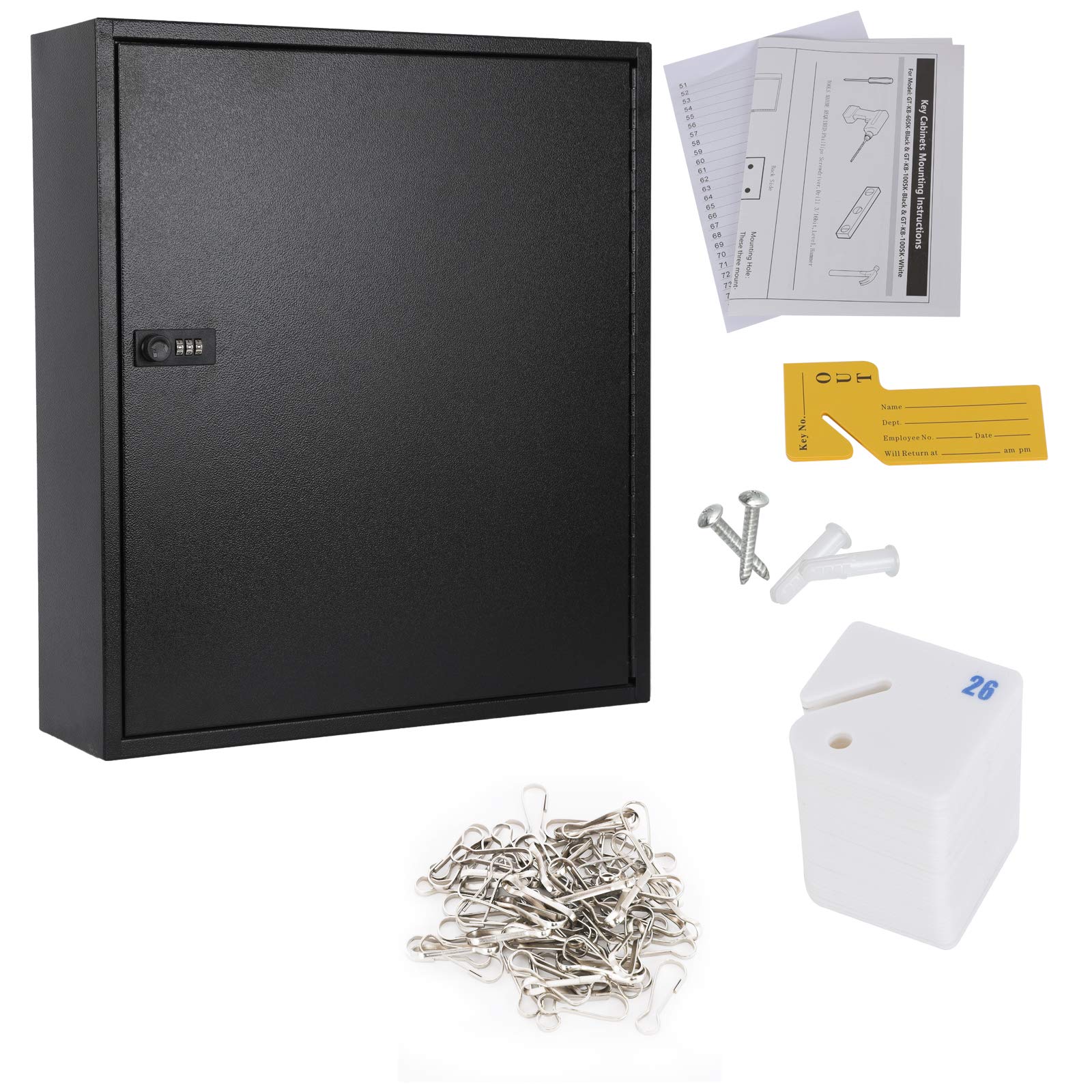 KYODOLED Key Cabinet Lock Box with Combination Code - Wall Mount Key Storage Safe with Hooks & Labels (Black, Holds 200 Keys) - Perfect for Home, Office, Airbnb & Property Management Security