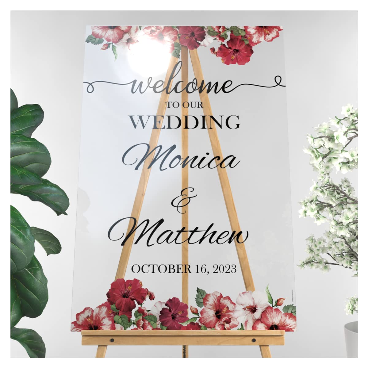 Custom Floral Welcome Wedding Sign - Personalized 'To Our Wedding' Reception Banner - 10