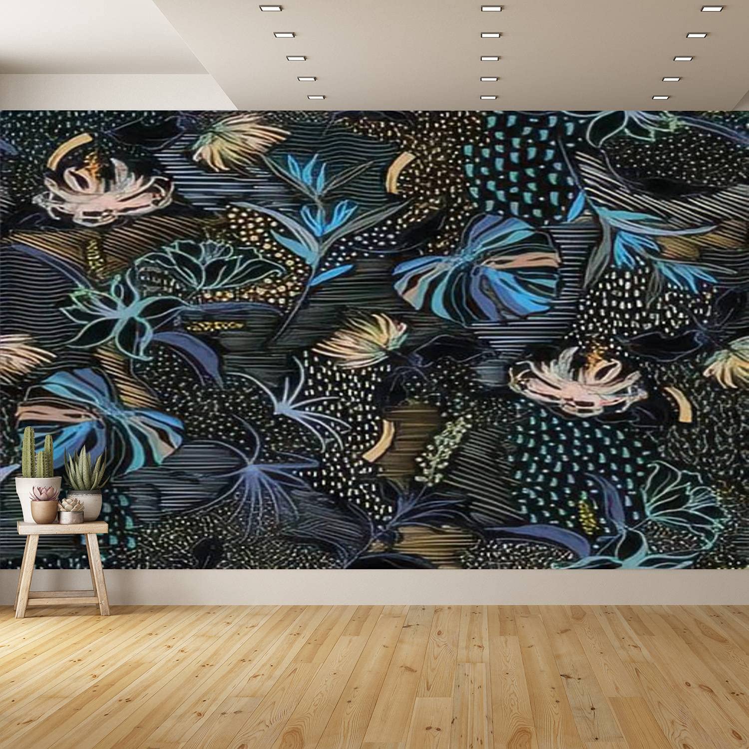 Removable Peel and Stick Wallpaper - Colorful Hand-Drawn Tropical Floral & Palm Leaf Design in Black & White | Self-Adhesive Wall Decor for Bedroom, Kitchen, Bathroom | Easy DIY Home Decoration for Walls, Furniture & Accent Spaces