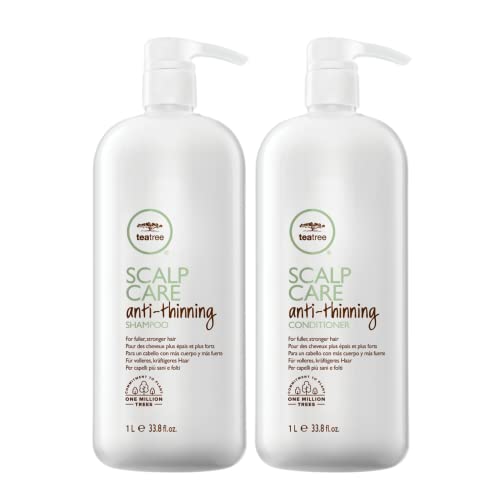 Tea Tree Scalp Care Anti-Thinning Shampoo & Conditioner Set - 33.8 fl oz Duo for Hair Growth & Scalp Health | Volumizing & Strengthening Treatment for Thinning Hair | Daily Use for Men & Women