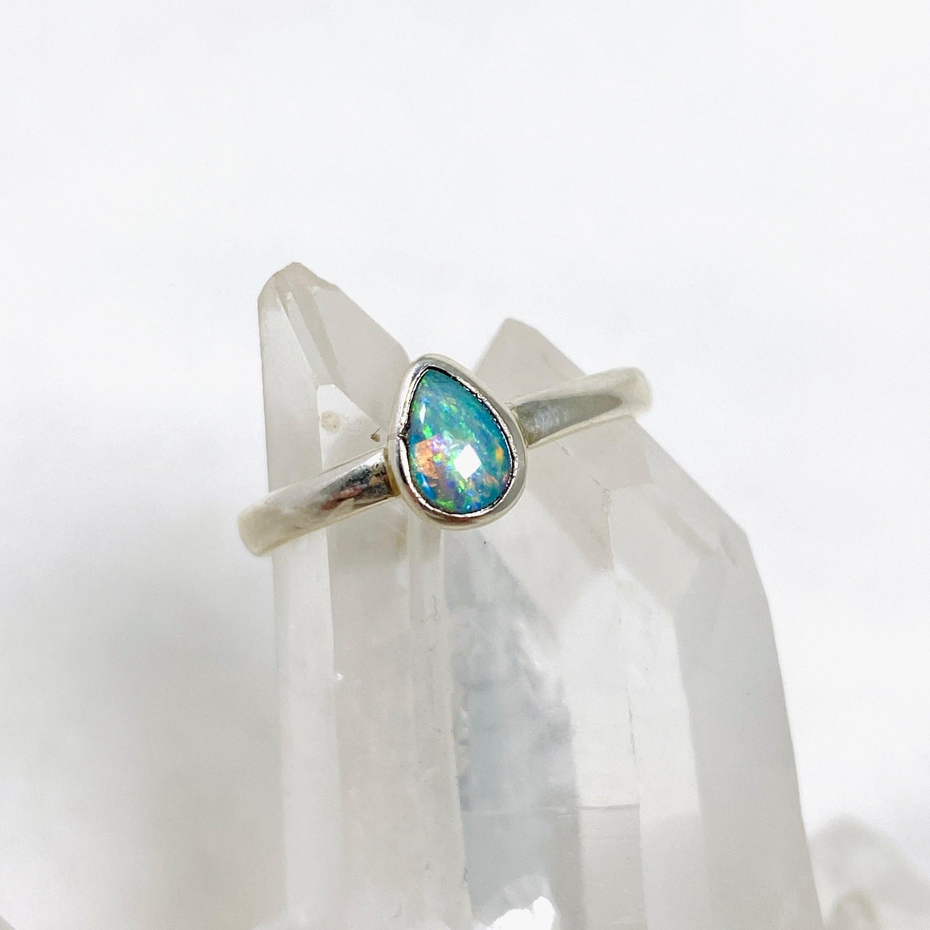 Australian Solid Opal Teardrop Ring - Size 6.5 - PRGJ338 - Elegant Jewelry for Women, Perfect for Weddings, Anniversaries & Special Occasions