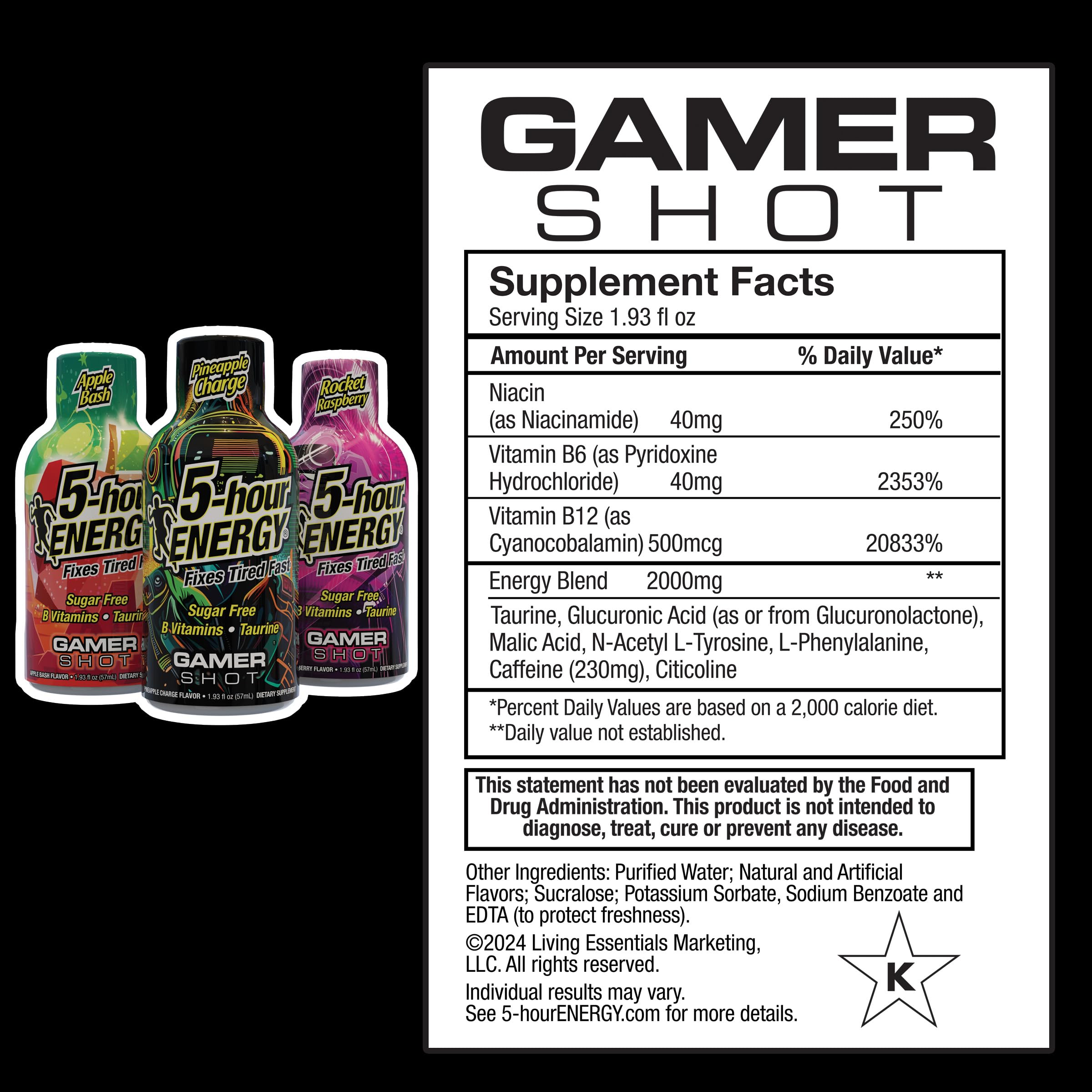5-Hour Energy Gamer Shots Variety Pack - 30 Count (1.93 fl oz) | Extra Strength Energy Drink with Apple Bash, Rocket Raspberry & Pineapple Charge Flavors | Boost Focus for Gaming, Workouts & Late-Night Study