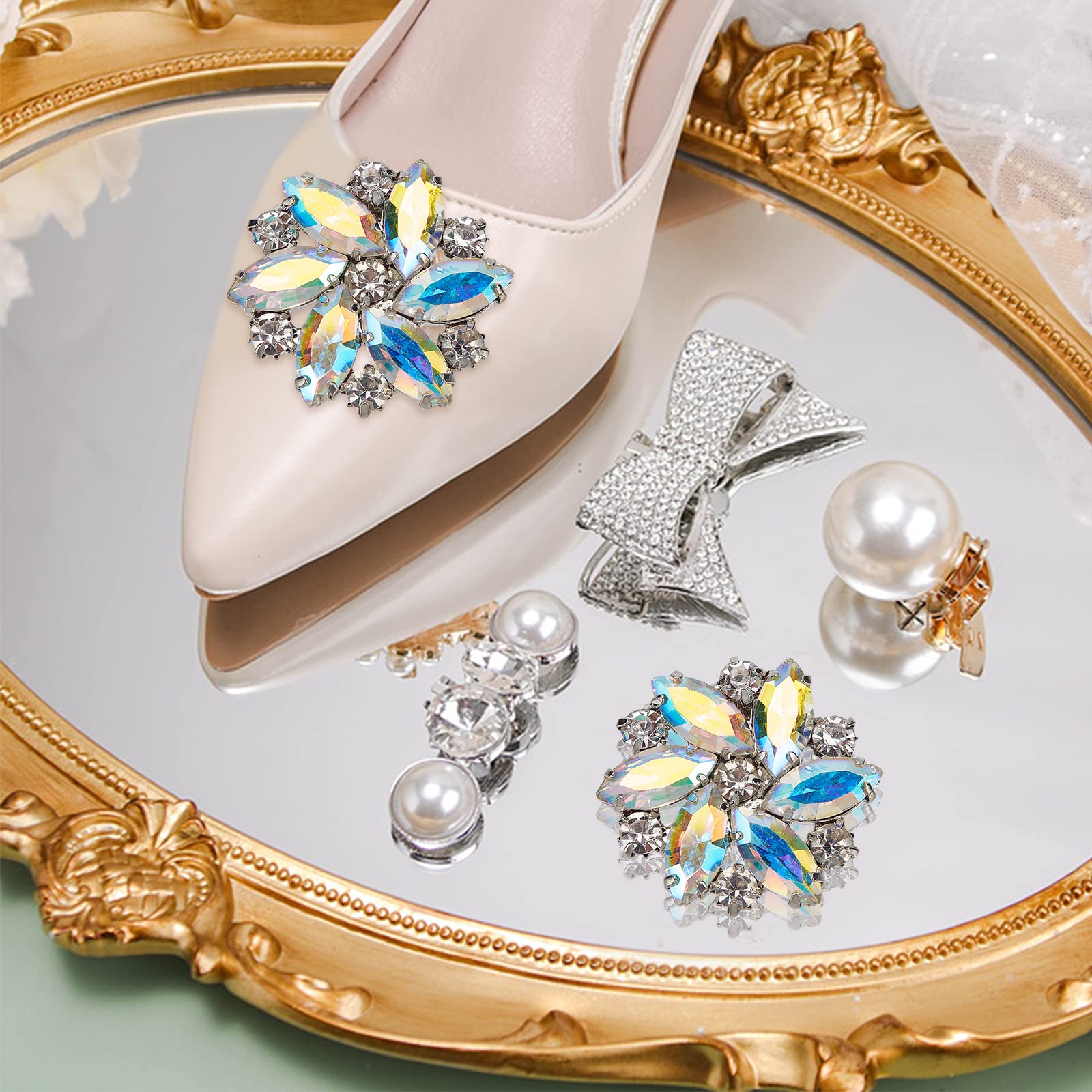 Elegant Rhinestone Shoe Clips - 4 Pack Alloy Flower Crystal Buckle Clips for Women's Shoe Decoration, Wedding & Party Accessories | Perfect for Bridal Shoes, Prom, Evening Dresses and Special Occasions