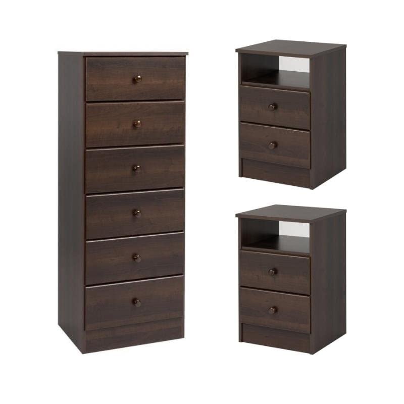 Home Square 3-Piece Bedroom Furniture Set - 2 Nightstands & 6-Drawer Lingerie Dresser for Storage | Perfect for Master Bedroom, Guest Room, or Apartment