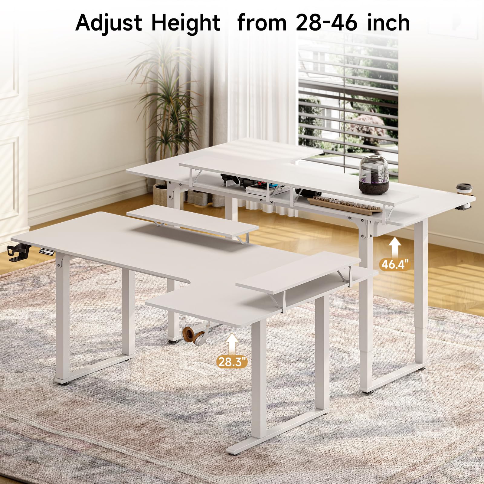 Electric L-Shaped Standing Desk 71x43 Inches - Dual Motor Adjustable Height (28-46