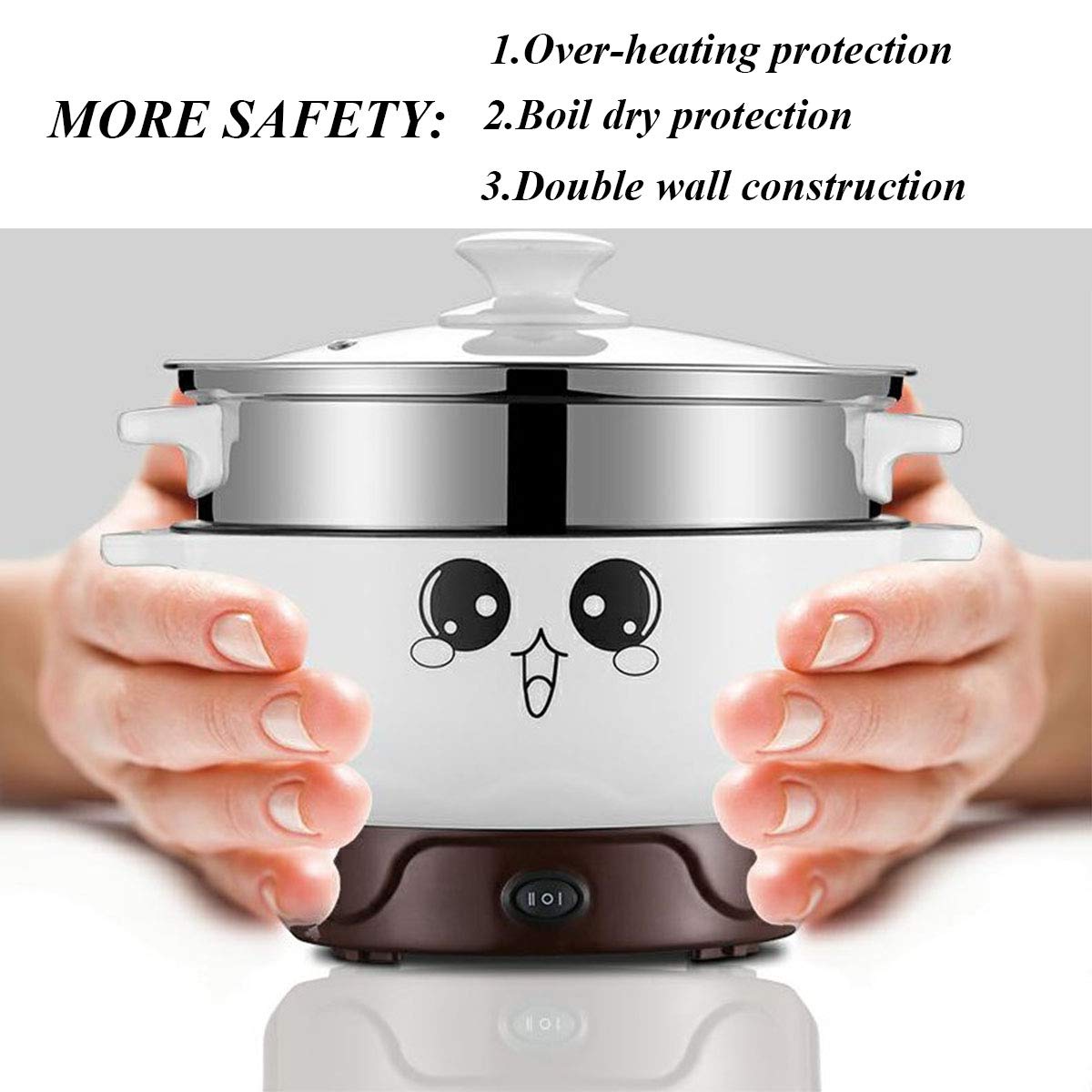 110V Electric Skillet with Lid - 4-in-1 Multifunction Non-Stick Stainless Steel Hot Pot for Cooking Noodles, Rice, Steamed Eggs & Soup | Mini Electric Heating Pan for Frying, Boiling & Family Meals | Perfect for Dorm, Office & Small Kitchen Cooking