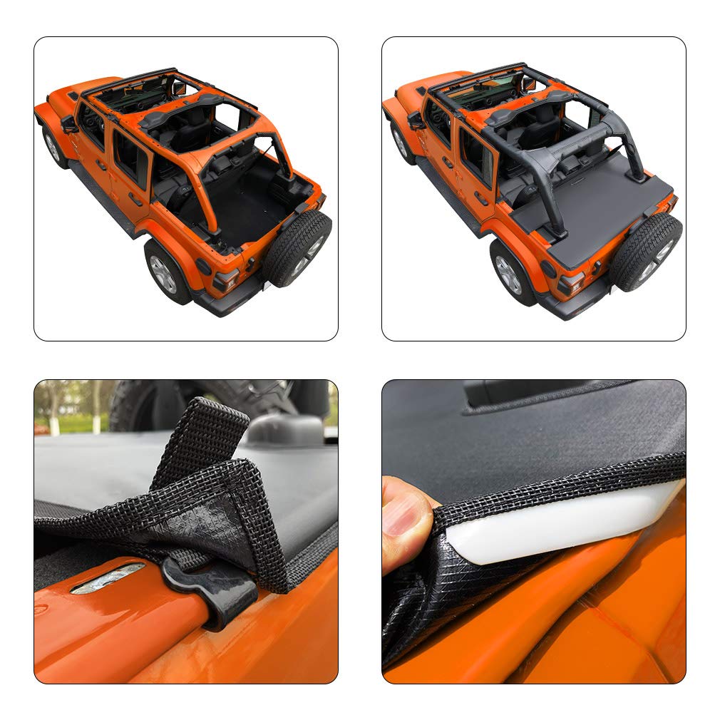 Shadeidea Black Vinyl Tonneau Cover for Jeep Wrangler JL & JLU 4-Door (2018-2024) | Waterproof Rear Trunk Cargo Cover | Fits Rubicon, Sahara, Sport S Models | Durable 3-Year Protection | Perfect for Off-Roading, Camping & Daily Commute