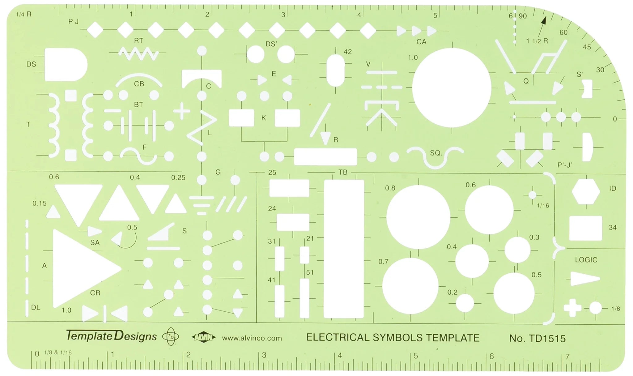 ALVIN TD1515 Electric/Electronic Template - 5.25 x 8.25 x 0.030 Inch Precision Design Tool for Students & Engineers | Perfect for Circuit Board Layouts, Technical Drawings & DIY Electronics Projects