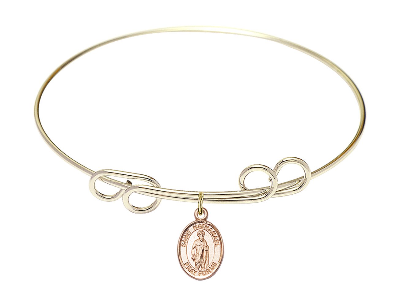 8 Inch Round Double Loop Bangle Bracelet with St. Nathanael Charm - Elegant Jewelry for Women, Gift for Her, Perfect for Parties, Weddings & Everyday Wear