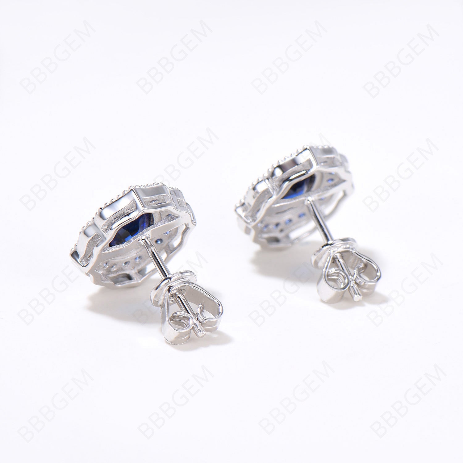 14K White Gold Vintage Oval Cut Blue Sapphire Stud Earrings with Milgrain Detail - September Birthstone, Blue Gemstone Halo Wedding Jewelry - Perfect for Bridal, Anniversary Gifts & Special Occasions