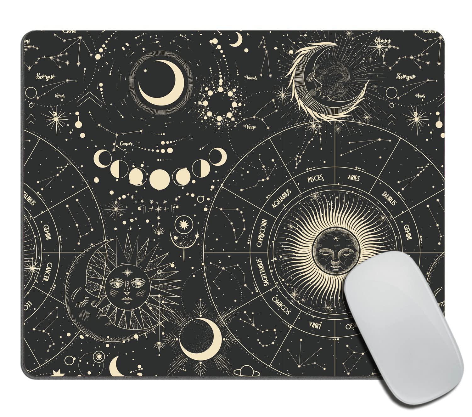 Celestial Moon Phases Mouse Pad - Non-Slip Office Desk Mat with Starry Space Design, Perfect Gift for Women & Home Office Decor (9.5