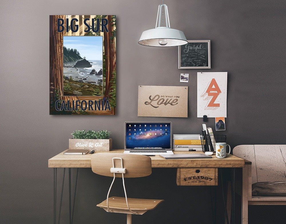 Big Sur California Landscape Art - 16x24 Wrapped Canvas Wall Decor with Trees and Ocean Scene - Perfect for Living Room, Bedroom or Office Decoration