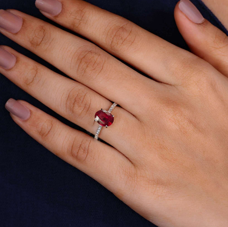 6x8mm Red Rose Ruby Engagement Ring for Women - Elegant Statement Jewelry for Weddings, Anniversaries & Special Occasions