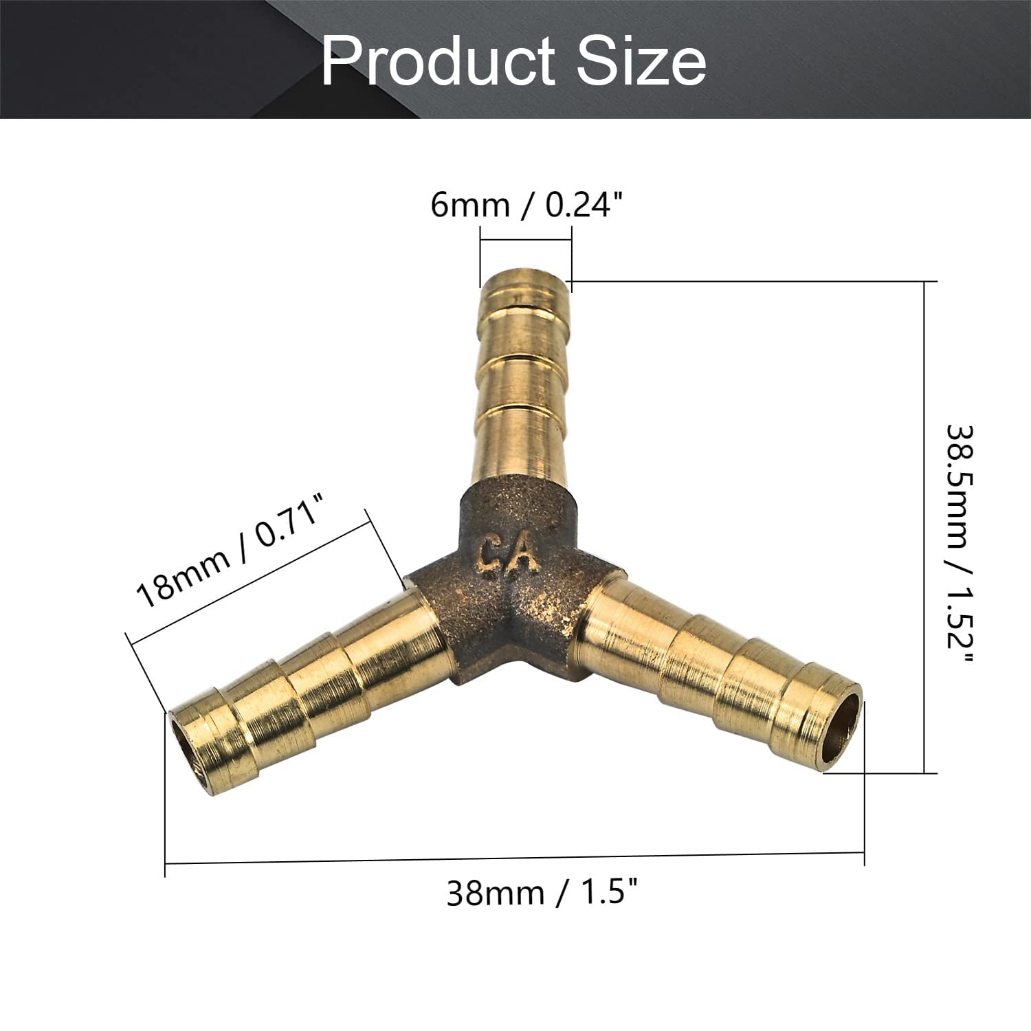MroMax 6mm Brass Hose Barb Fitting - Y-Shaped 3 Way Union Tee (0.24