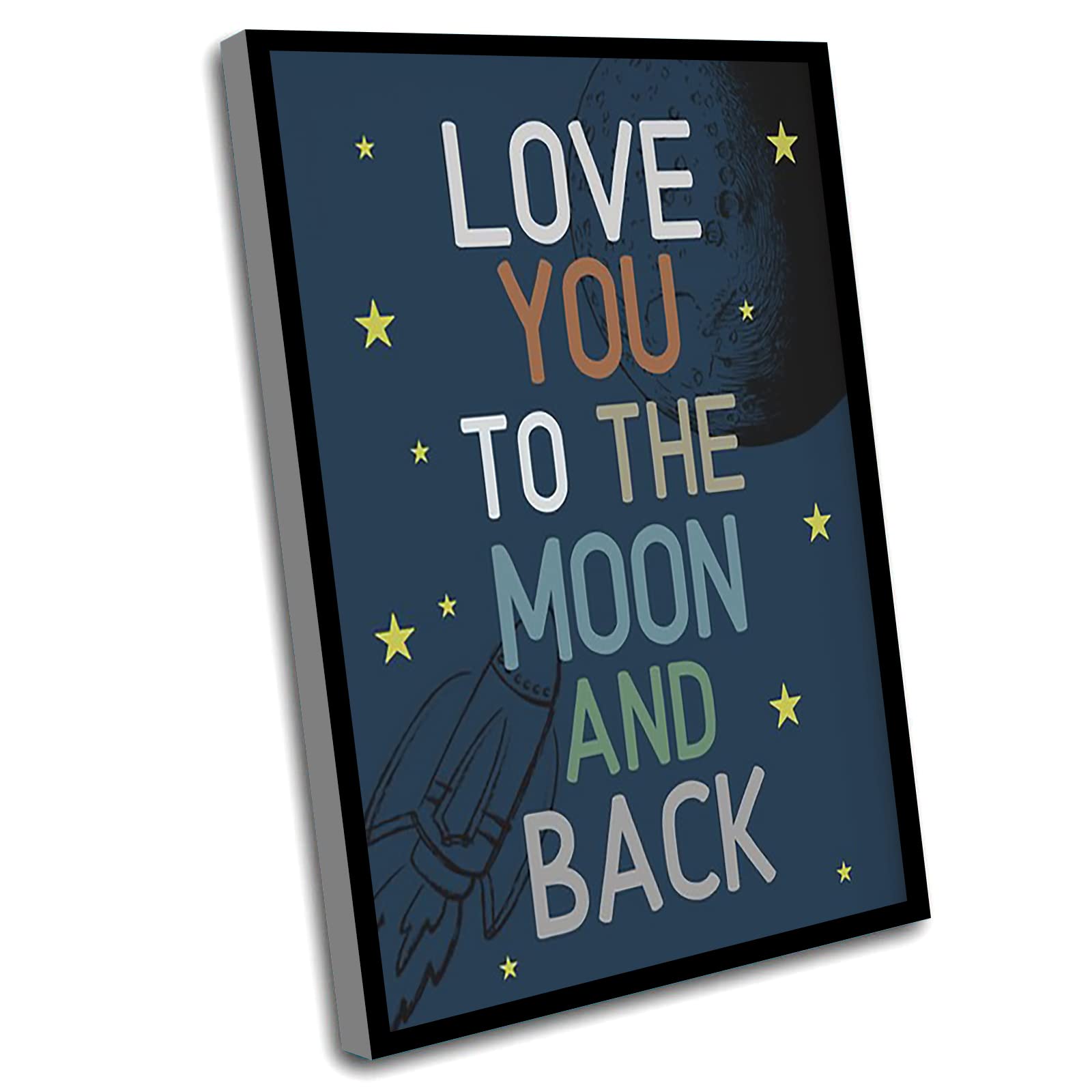 Framed Nursery Canvas Wall Art - 16x24 Inch Space Theme Print with 'Love You to the Moon & Back' Quote - Kids Room Decor, Baby Shower Gift & Living Room Wall Art for Space Lovers