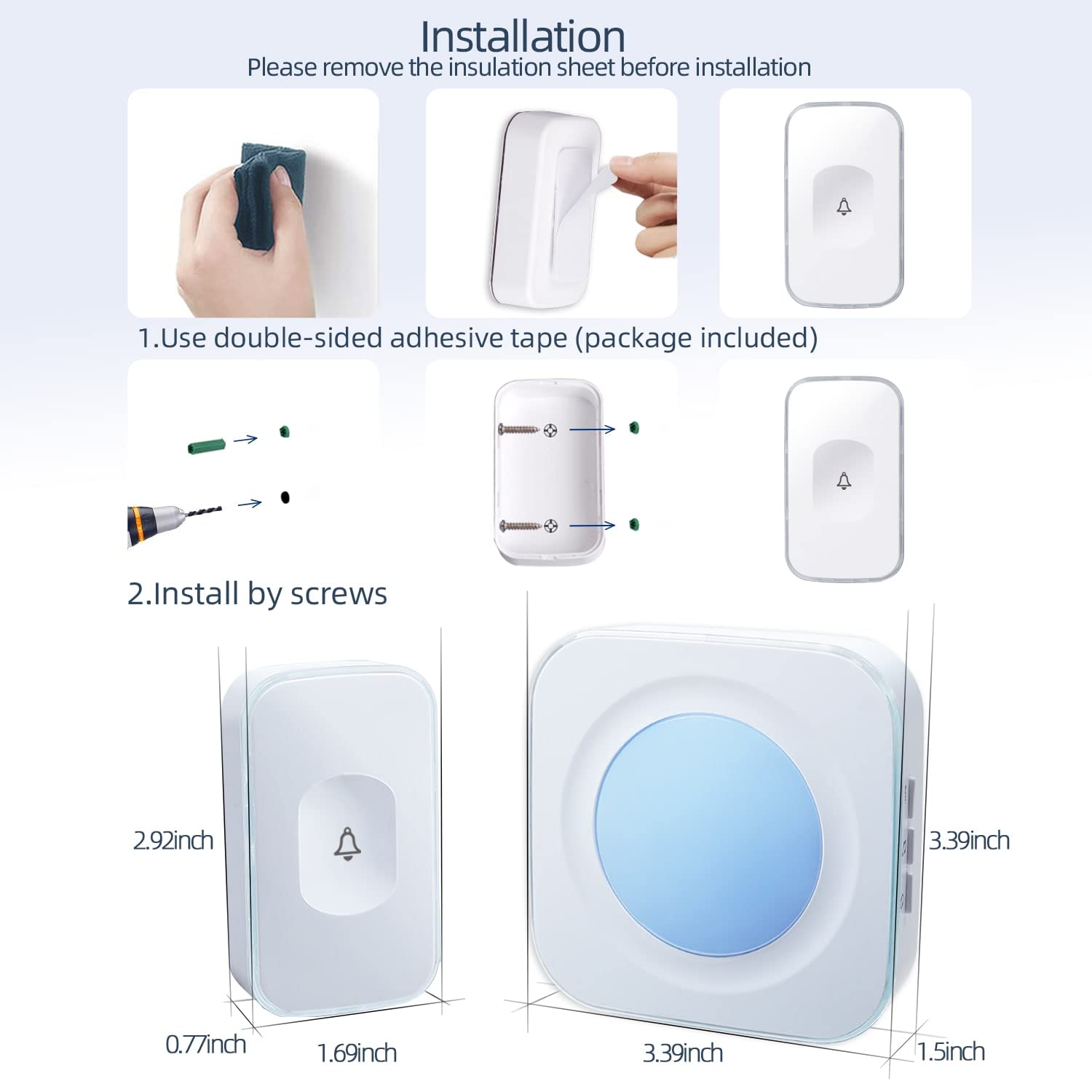 Wireless Doorbell Battery Operated - 1200FT Range with Flashing LED, 36 Ringtones & 4 Volume Levels - Includes 1 Doorbell Button & 1 Portable Receiver - Ideal for Home, Office, Apartment, and Elderly Care (White) by FUHONGRUI