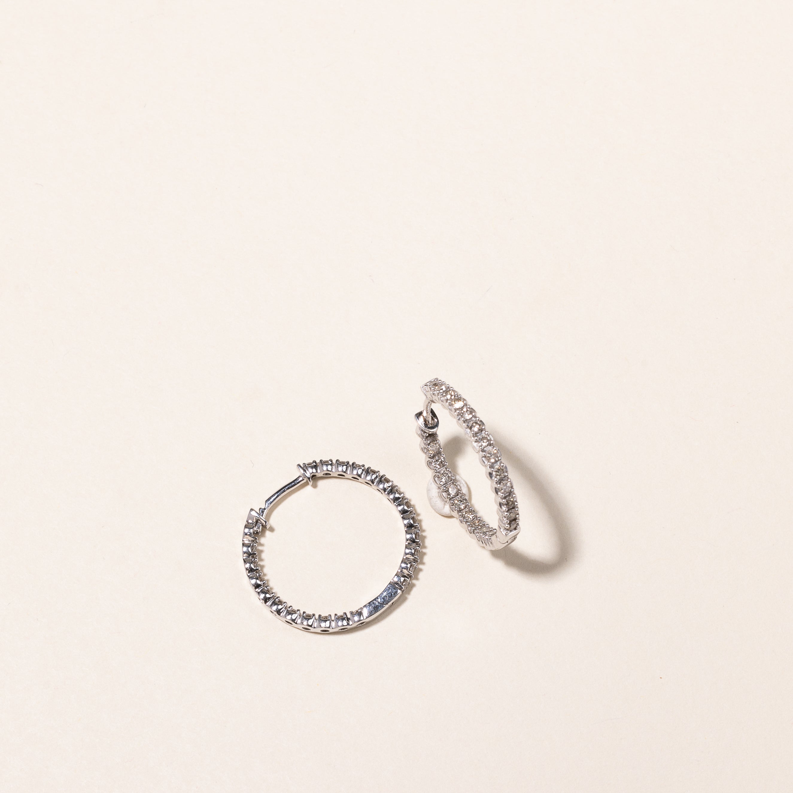 10K White Gold Diamond Hoop Earrings for Women - 1.04ctw Round Cut Studs - 22mm Dangle Hoops | Perfect for Weddings, Parties & Everyday Elegance