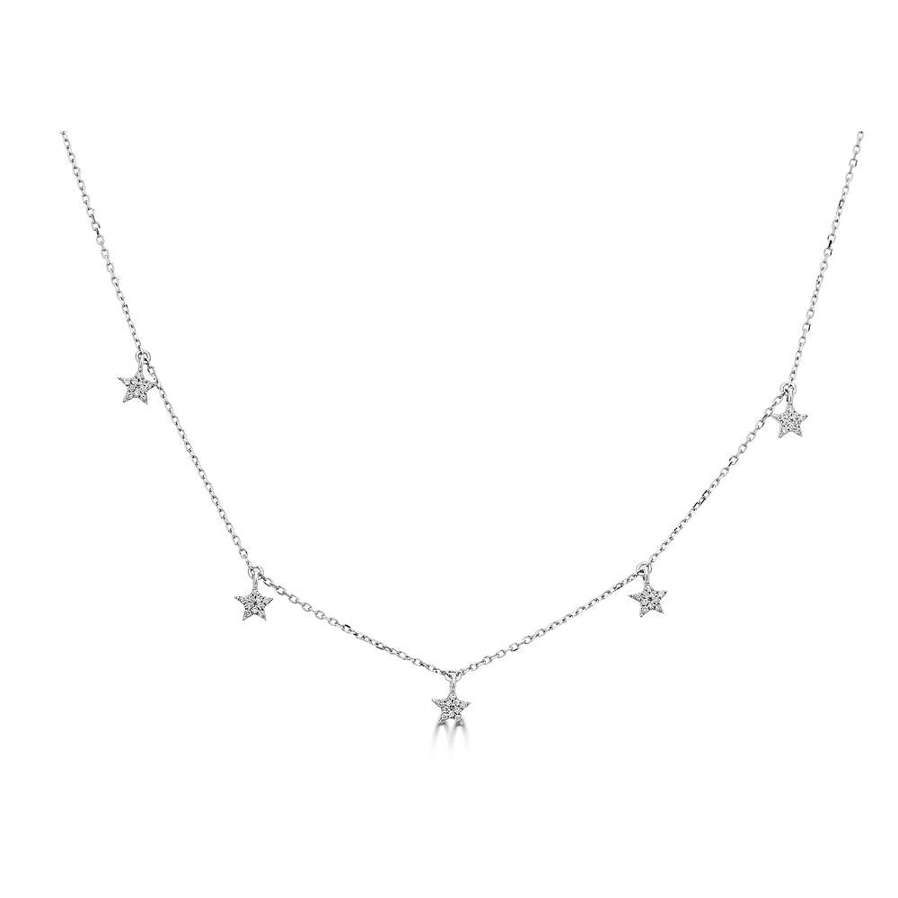 14KT Gold Diamond Star Necklace - .15 CTW 5 Pavé Star Pendant for Women, Elegant Jewelry Gift for Birthday, Anniversary & Valentine's Day | Perfect for Everyday Wear & Special Occasions