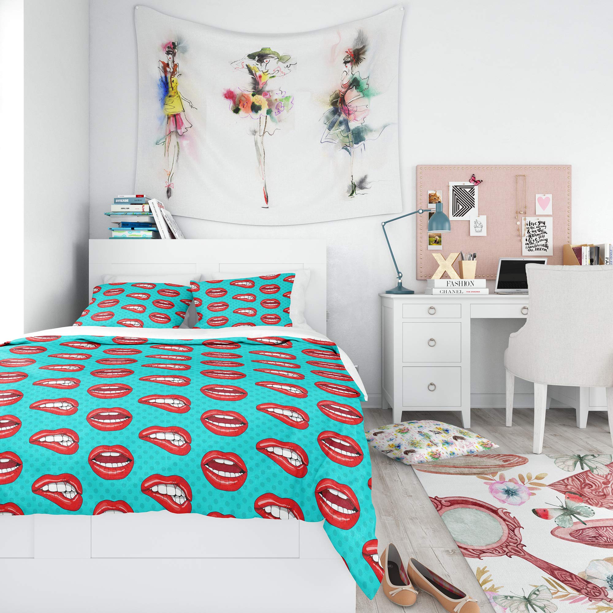 Retro Pop Art Lips Pattern Duvet Cover Set - Red Twin Size 3-Piece Bedding Set, Modern & Contemporary All-Season Comforter Cover - Perfect for Teen Bedrooms, Guest Rooms & Dorm Decor