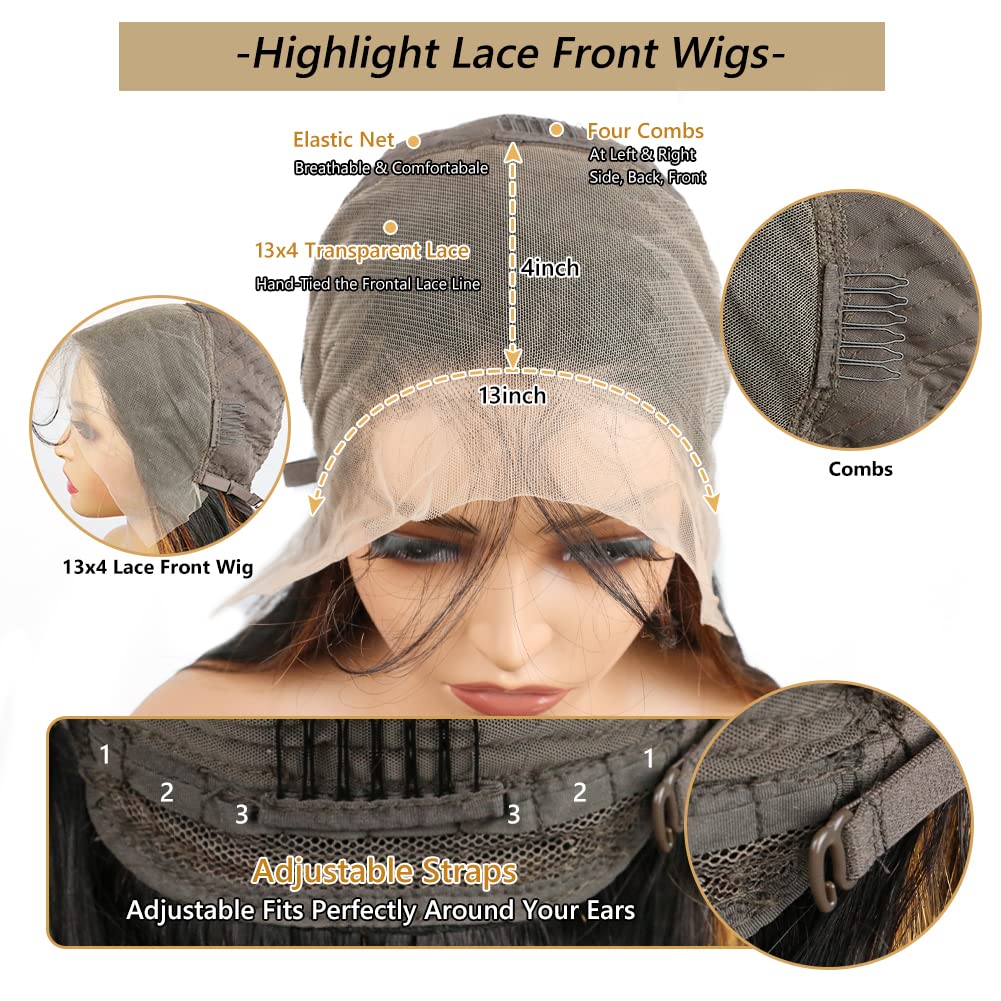 13x4 HD Lace Front Human Hair Wig 26 Inch - 1B/30 Straight Ombre Balayage with Pre-Plucked Baby Hair | 180 Density Glueless Lace Wig for Daily Wear, Parties & Special Occasions
