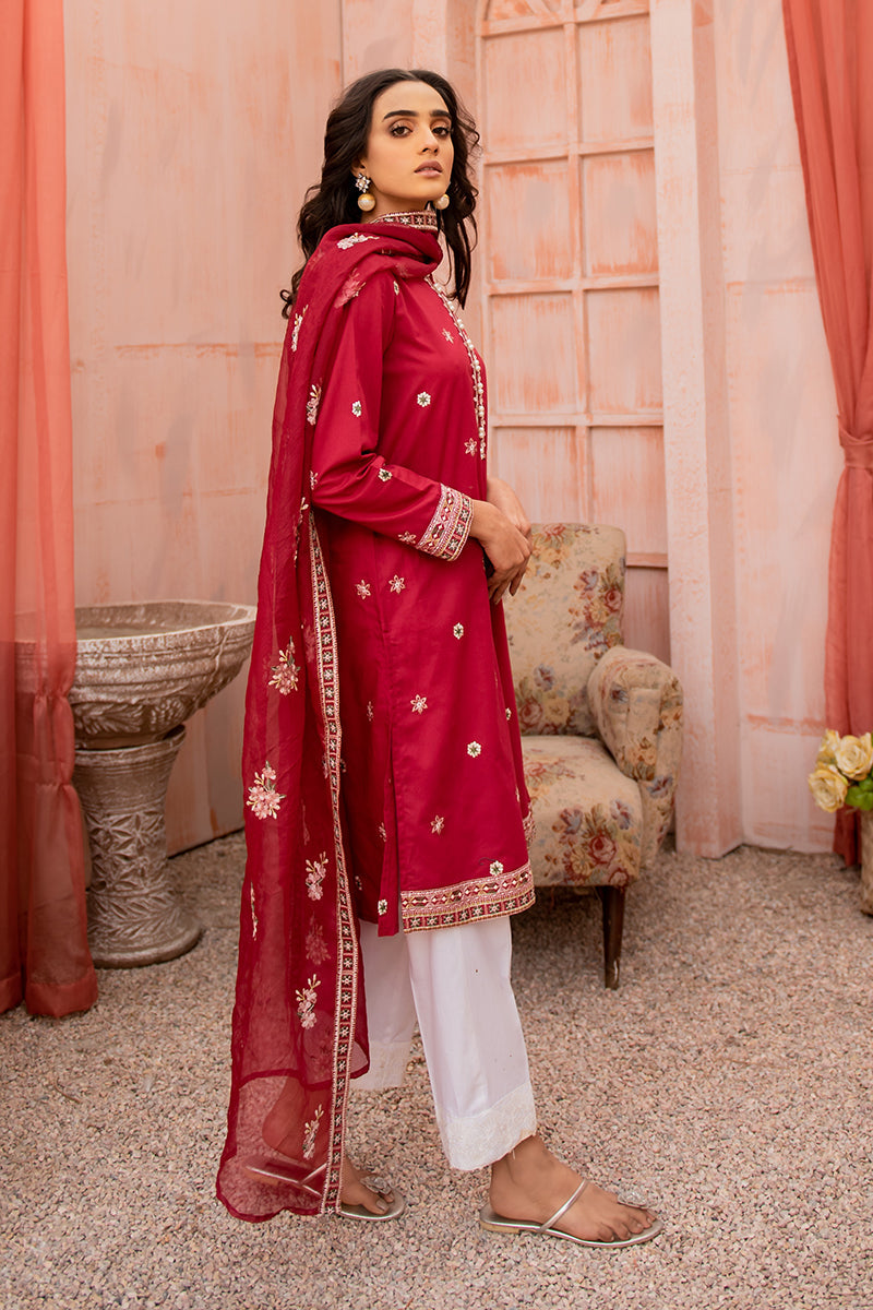 Carmine Rose 2-Piece Set (Shirt & Dupatta) - Elegant Ethnic Outfit for Weddings, Parties & Festive Occasions