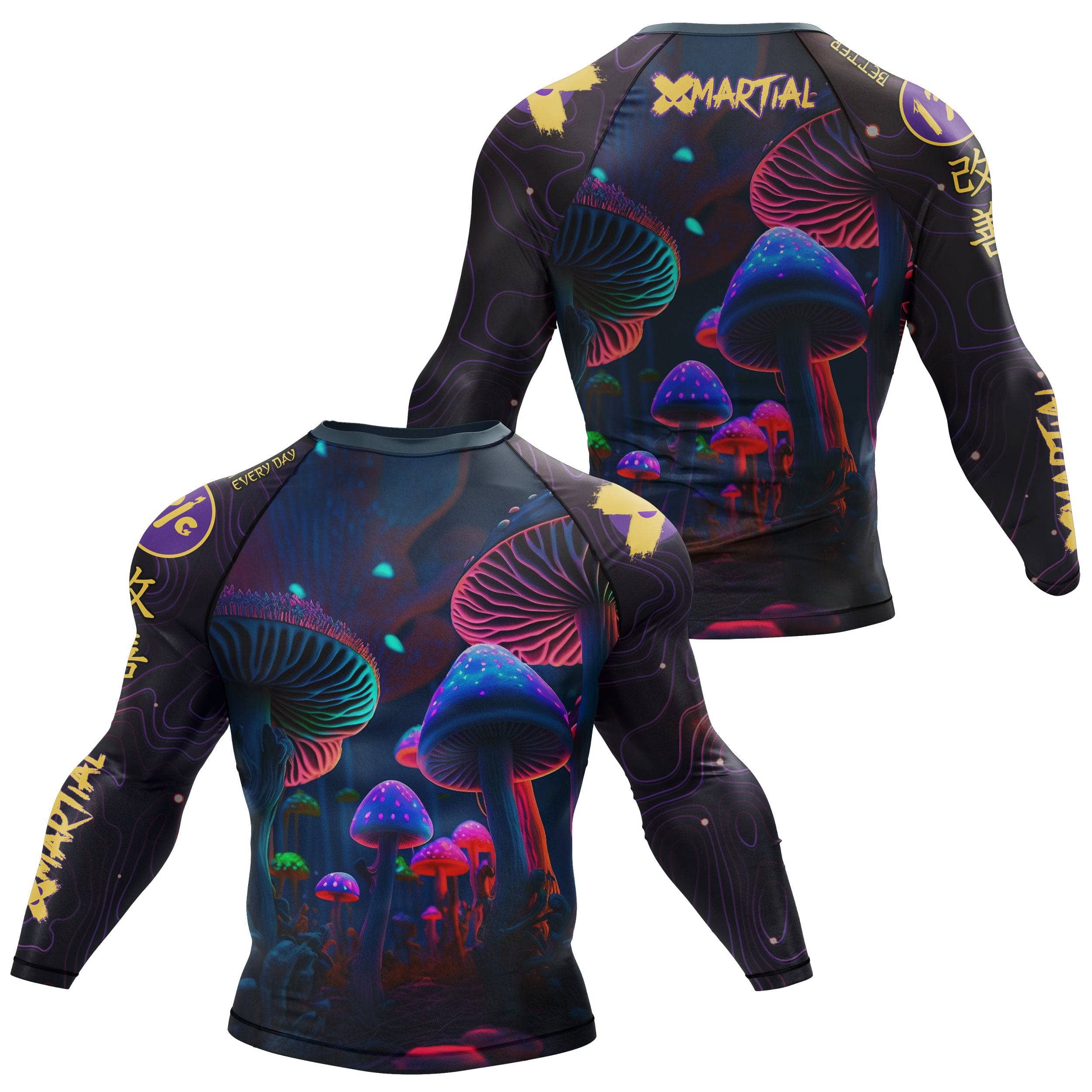 Premium Indigo Mushroom BJJ Rash Guard - Breathable & Anti-Odor Compression Shirt for Brazilian Jiu-Jitsu, MMA & Grappling - Perfect for Training & Competition