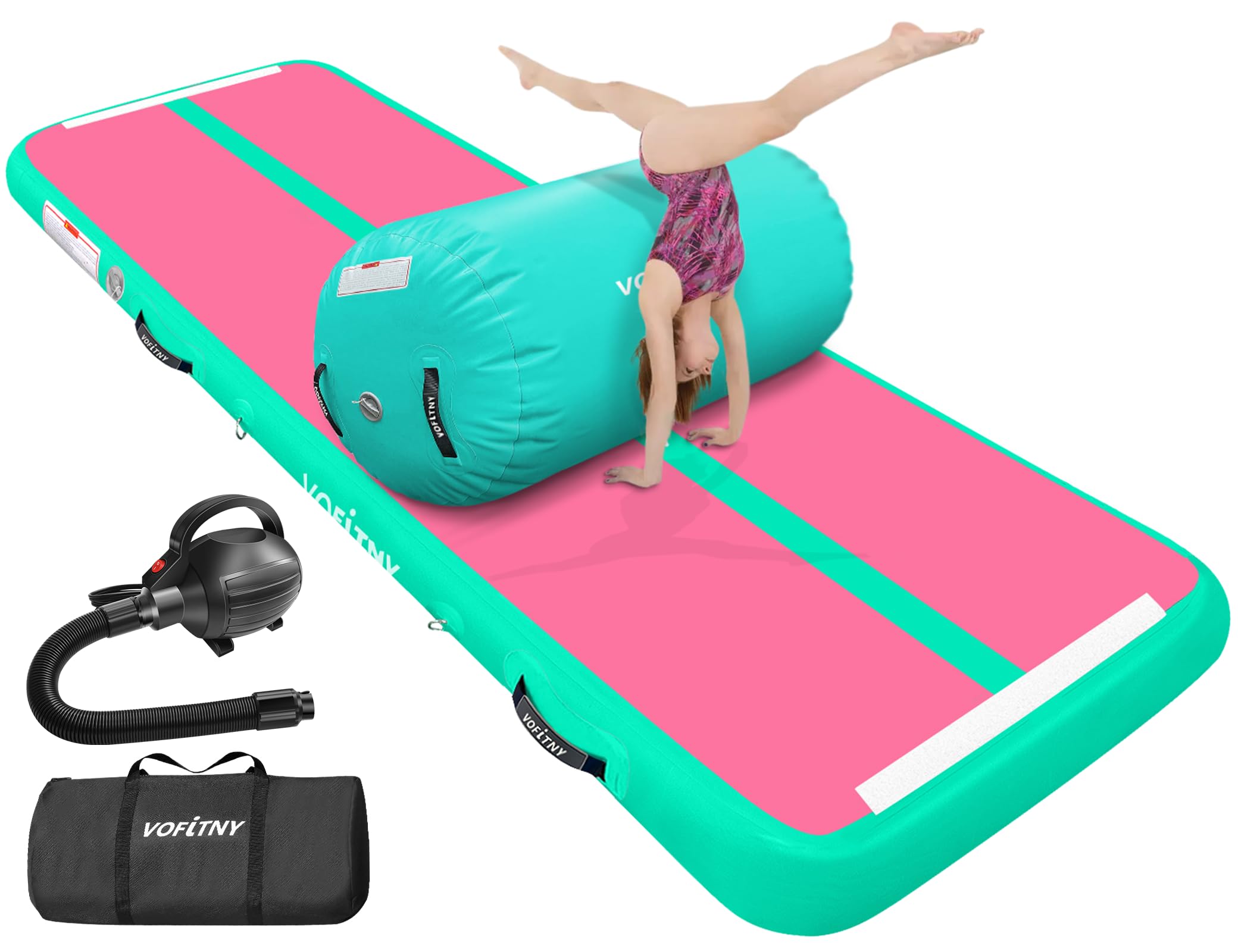 VOFiTNY Inflatable Gymnastics Air Mat & Tumble Track with Air Roller - Perfect for Home Training, Backyard Practice, and Kids Play