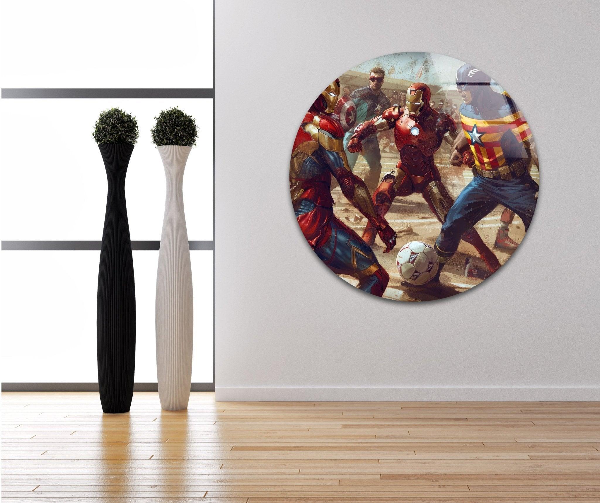 Avengers Soccer Glass Wall Art - Marvel Superheroes Decor for Kids Room, Game Room & Office - Perfect Gift for Fans & Collectors