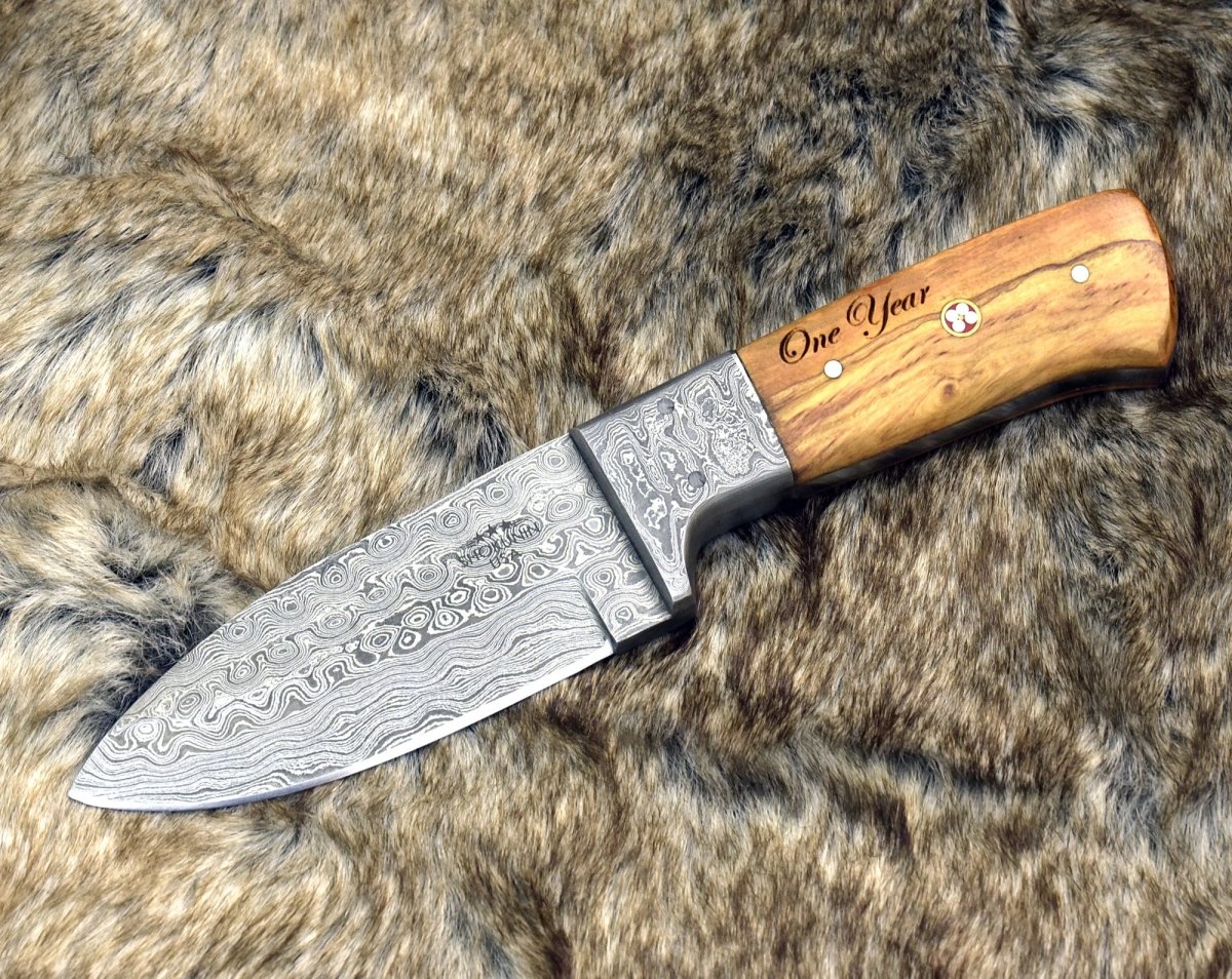 Premium Damascus Steel Hunting Knife with Wenge Wood Handle & Leather Sheath - Outdoor Survival, Camping, Bushcraft, and Tactical Use