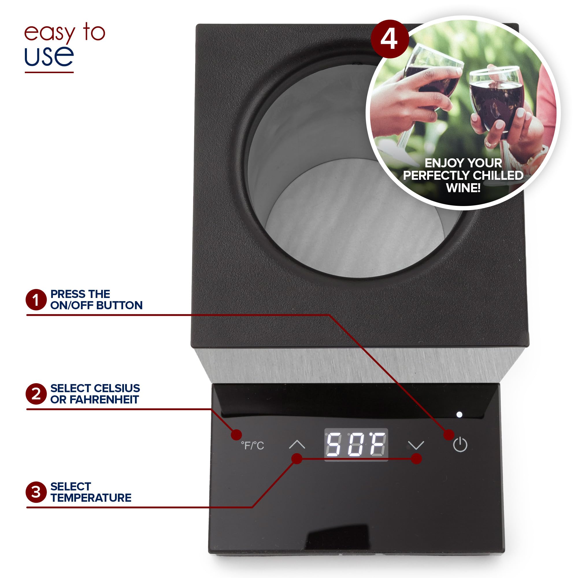 Stainless Steel Electric Wine Chiller - Rapid Cooling for 750ml Wine Bottles, Champagne & Beverages | Perfect Gift for Wine Lovers | Ideal for Home Bars, Dinner Parties & Outdoor Entertaining