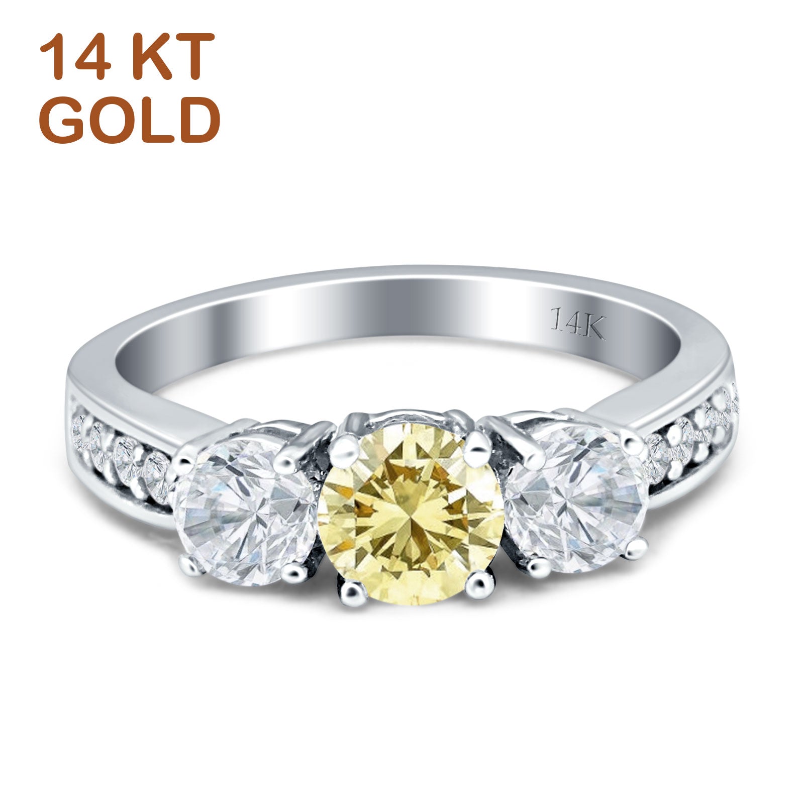 14K Yellow Gold Three Stone Round Cubic Zirconia Ring - Elegant CZ Jewelry for Women, Perfect for Engagement, Wedding & Anniversary Gifts