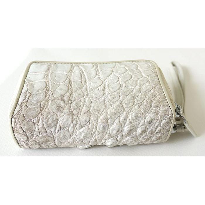Luxury White Pearl Crocodile Leather Zip Wallet for Women & Men - RFID Blocking Slim Bifold Credit Card Holder - Perfect for Travel, Business & Everyday Use