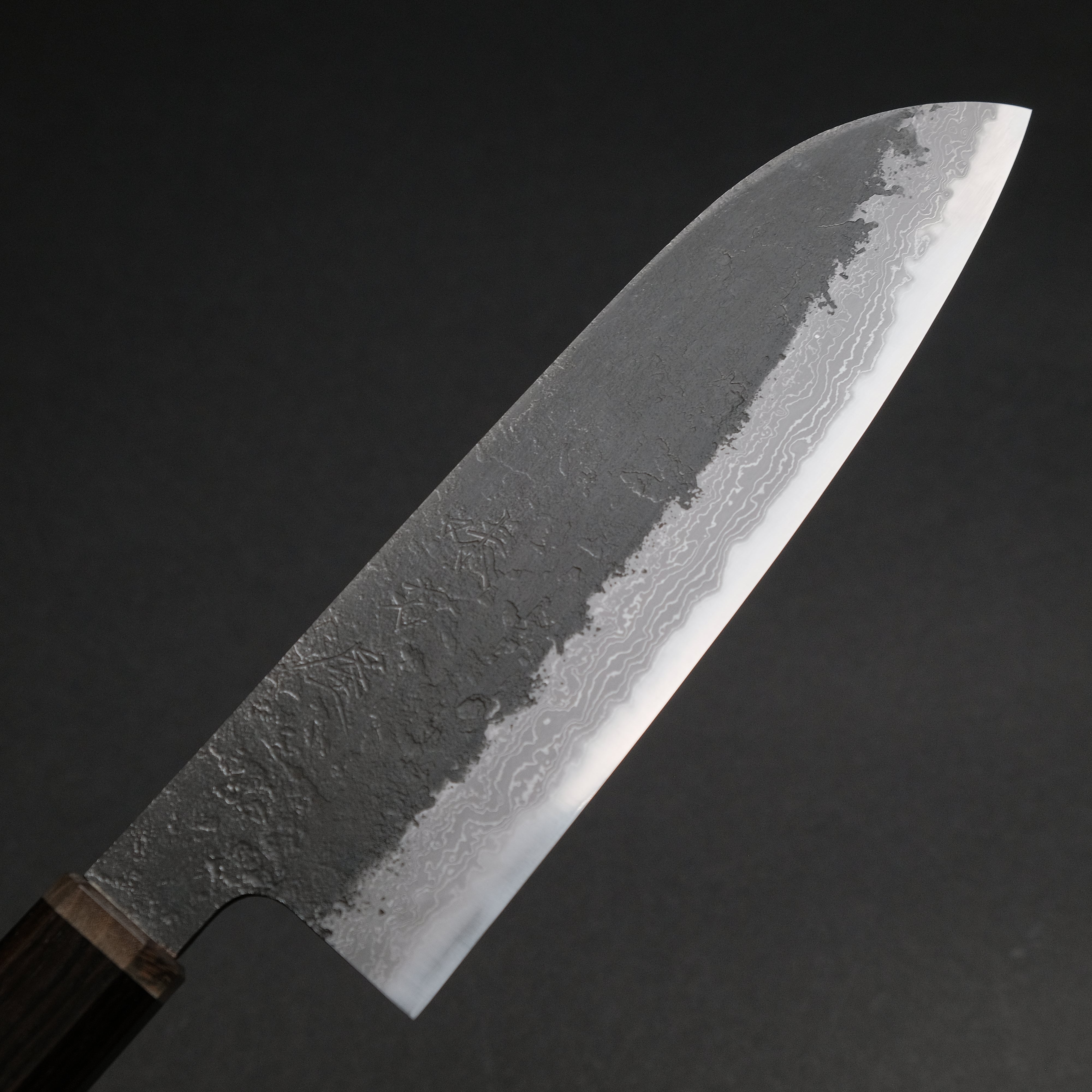 Premium Ajikataya White #2 Nashiji Damascus Santoku Knife 180mm - Ebony & Stabilized Wood Handle (#50) - Perfect for Sushi, Vegetables & Meat Slicing