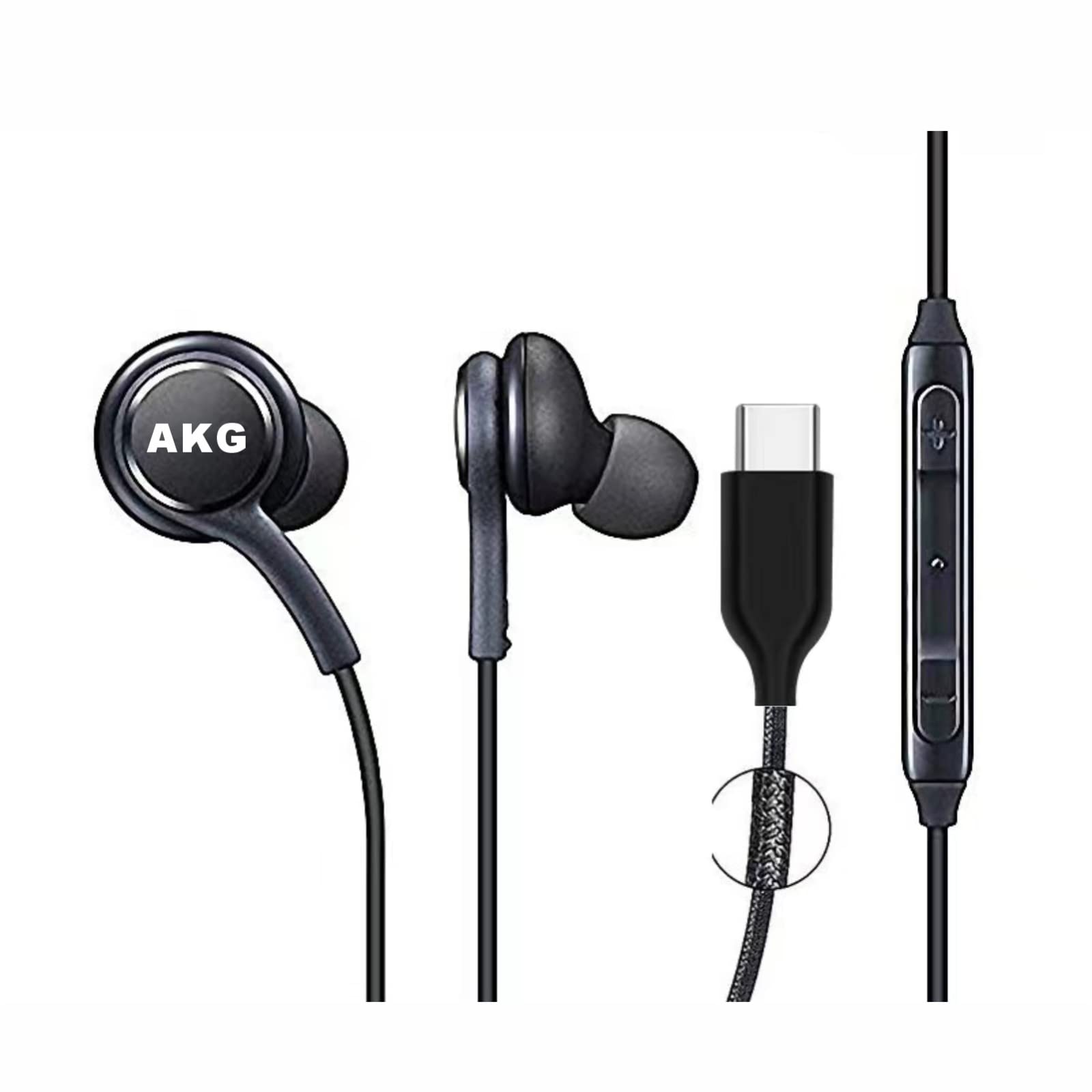 2024 AKG Designed In-Ear Stereo Headphones with Microphone & Volume Control - Compatible with Samsung Galaxy S24/S23/S22/S21/S20 Ultra & Note 10+ - Type-C Connector (Black) - Perfect for Gaming, Music & Hands-Free Calls