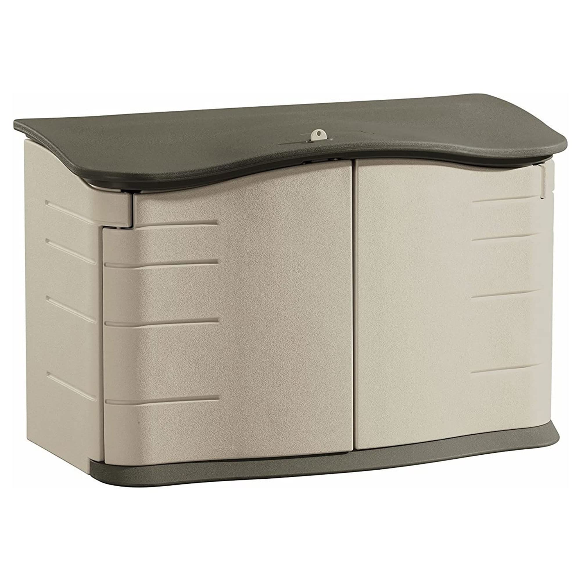 Rubbermaid 4.5x3 Ft Small Horizontal Resin Outdoor Storage Shed with Floor - Weather Resistant Beige/Brown Organizer for Garden Tools, Pool Chemicals, Patio Cushions, Toys & More - Perfect for Backyard, Garage, Porch & Home Organization