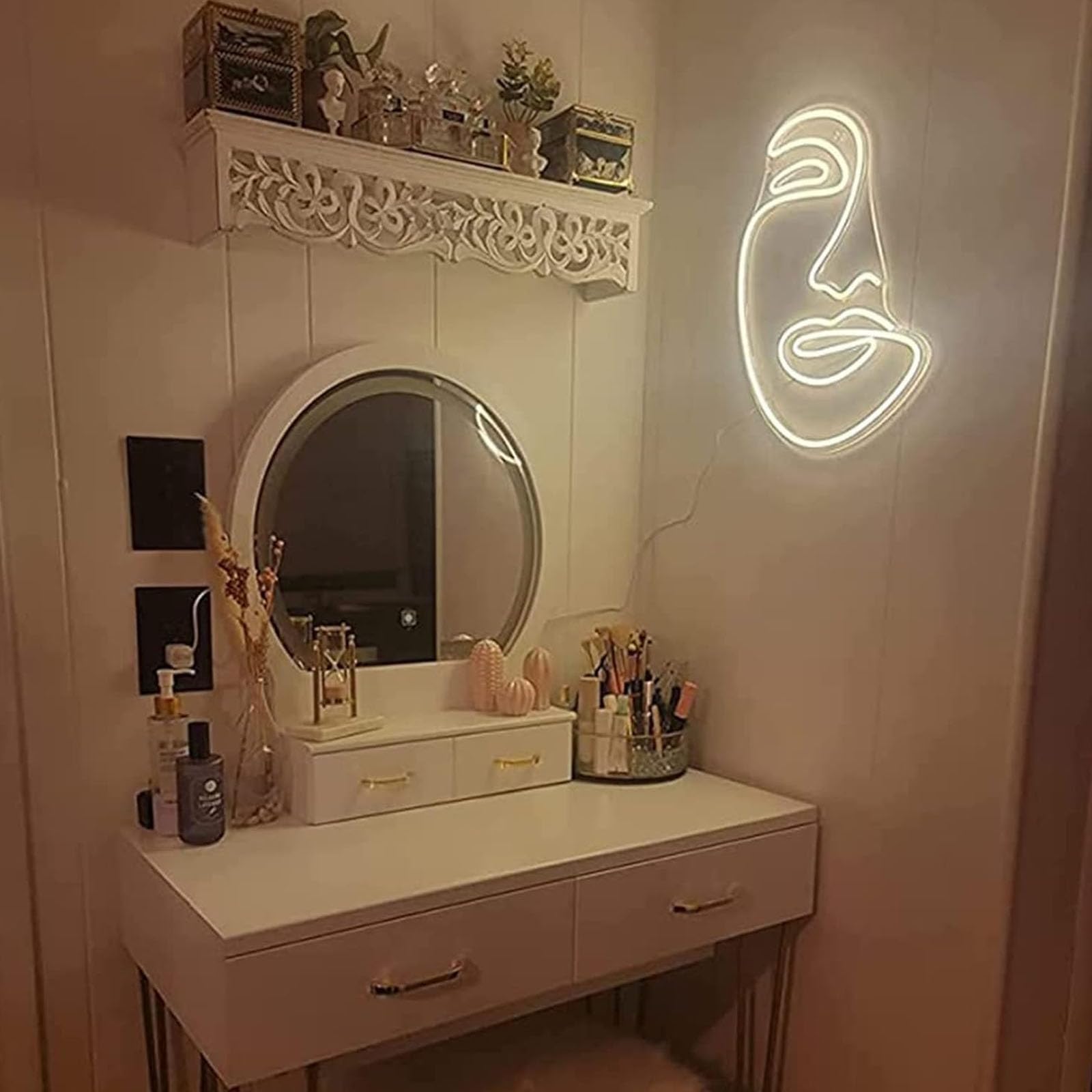 LED Face Profile Neon Sign - Abstract Art Home Decor with USB Warm White 12V Lighting | Wall Mounted Night Light for Bedroom, Wedding, Bar & Party Decor - Perfect for Modern Interior Design & Stylish Scene Illumination