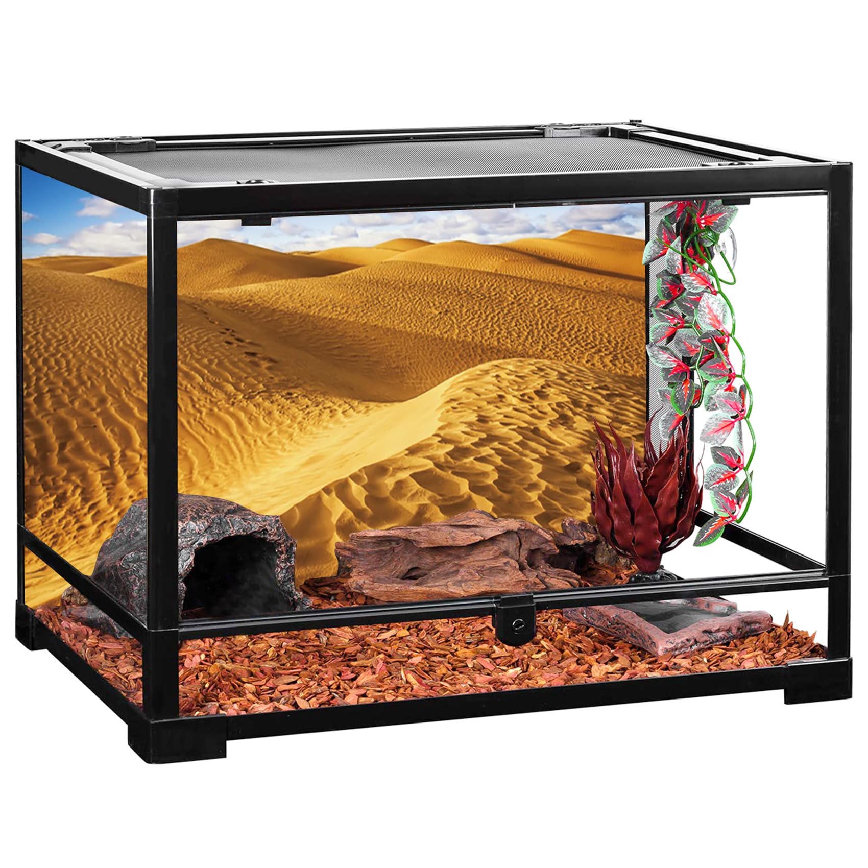Premium 48x24 Inch Reptile Terrarium Background - Sand Dunes Desert & Blue Sky Tropical Scenery Backdrop for Bearded Dragons, Fish Tanks & Aquariums | Enhance Reptile Habitat Decor for Desert & Tropical Environments