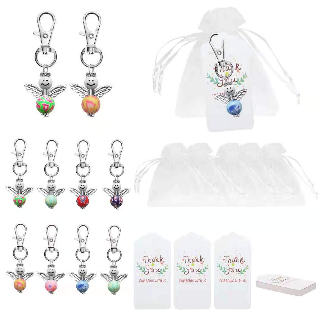 50Pcs Guardian Angel Keychains - Angel Pearl Pendant Keychain with Thank You Tag & White Organza Bags for Baptism, Baby Shower, Wedding Favors, Birthday & Bridal Shower Gifts - Perfect for Girls, Boys & Special Occasions
