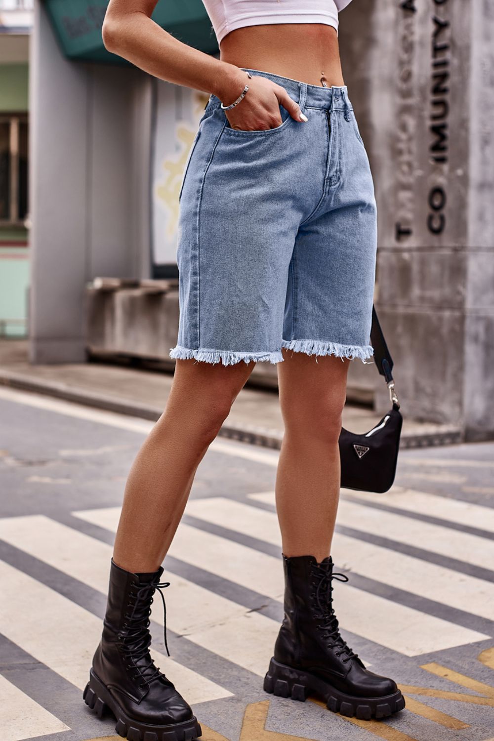 Stylish Raw Hem Denim Shorts with Pockets for Women | High Waisted Distressed Denim Cutoffs | Perfect for Summer, Beach, and Casual Outings
