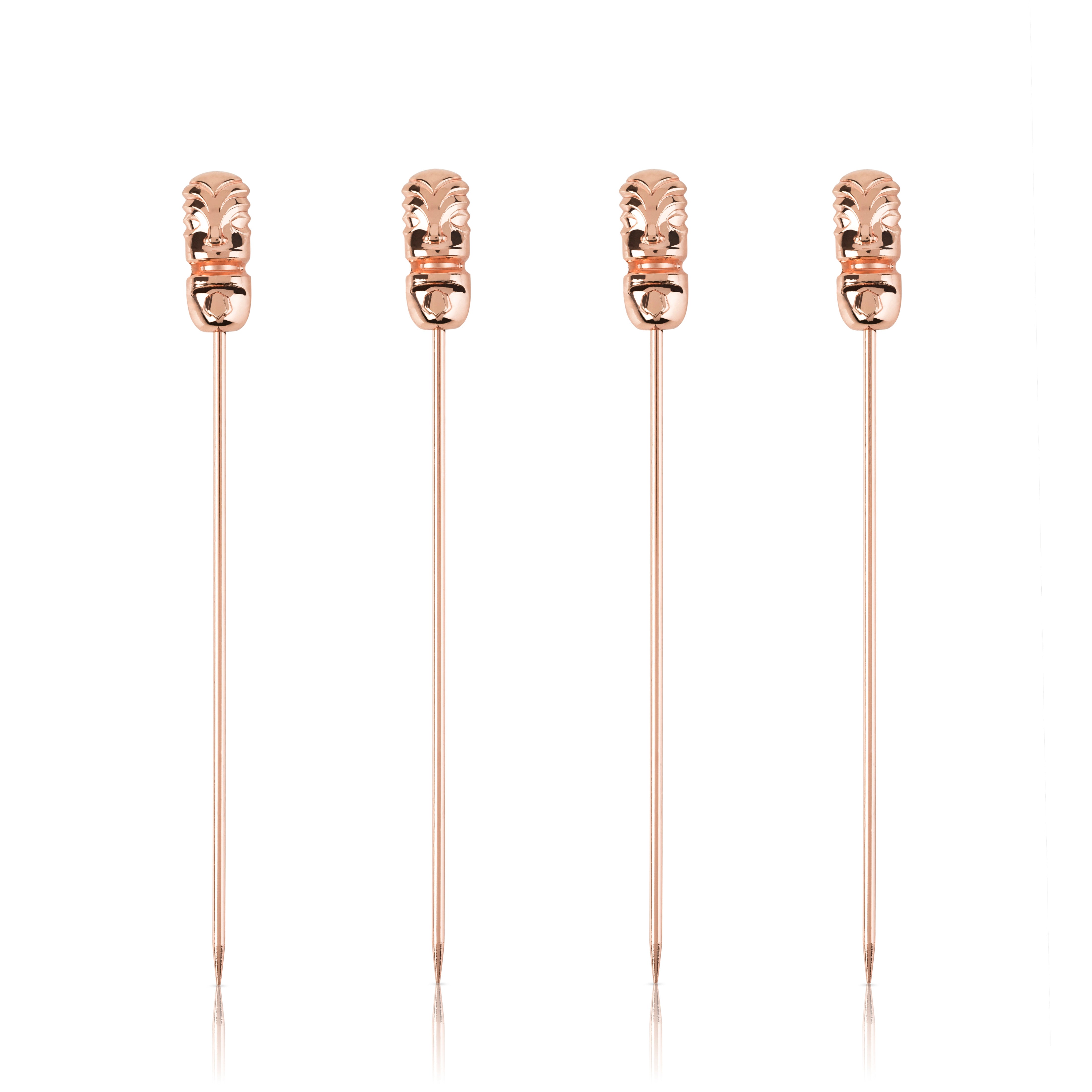 Premium Copper Tiki Cocktail Picks Set of 4 - Hawaiian Themed Drink Stirrers for Tropical Cocktails, Party Decor & Home Bar Accessories - Perfect for Luau Parties, Summer BBQs & Beach Themed Events