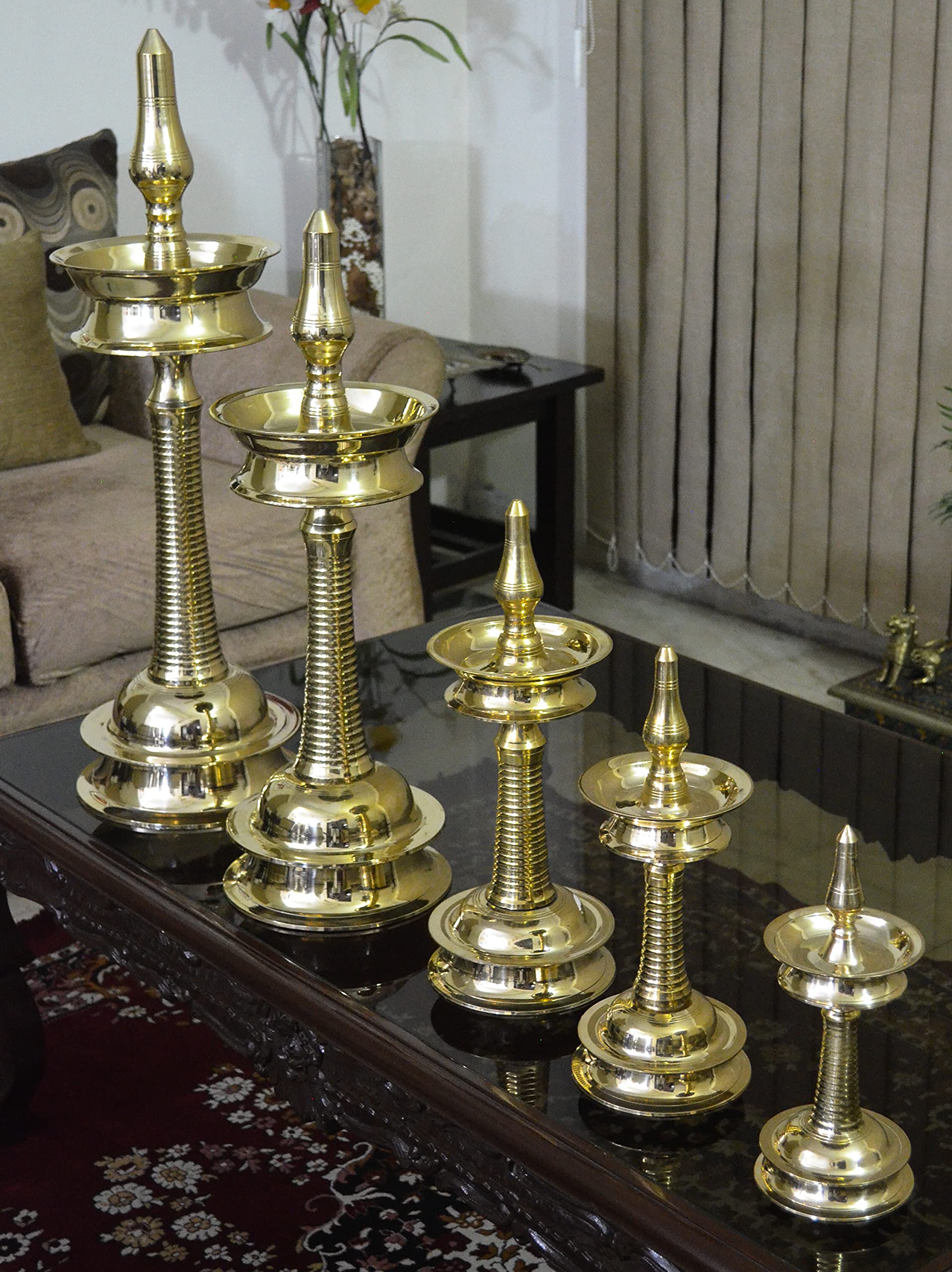 TANGERINE Traditional Kerala Brass Nilavilakku Oil Lamp - 12 Inch Height Handcrafted Diya for Pooja, Home Decor & Wedding Ceremonies