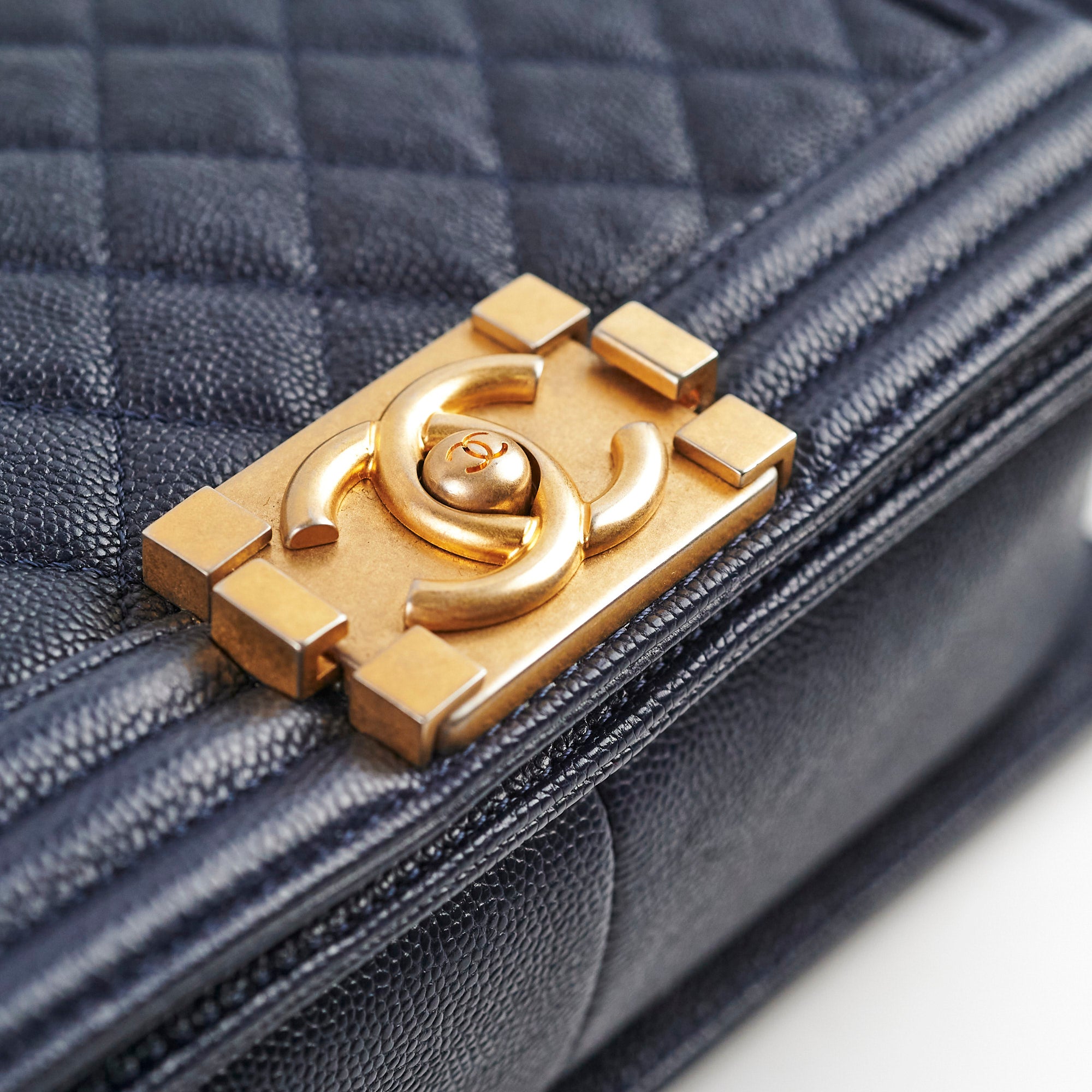 Chanel Caviar Leather Old Medium Boy Bag in Navy Blue - 25 Series | Luxury Handbag for Women, Perfect for Evening Events & Daily Use