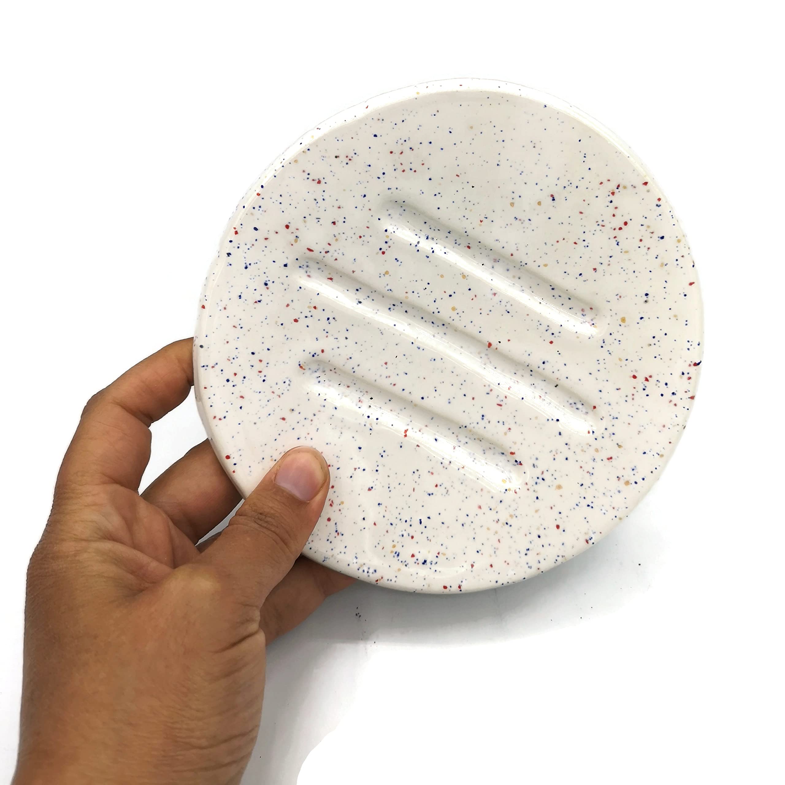 Handmade Ceramic Soap Dish with Drain Hole - Round Bathroom Organizer for Bar Soap | Perfect for Sink Countertops, Showers & Vanity Decor